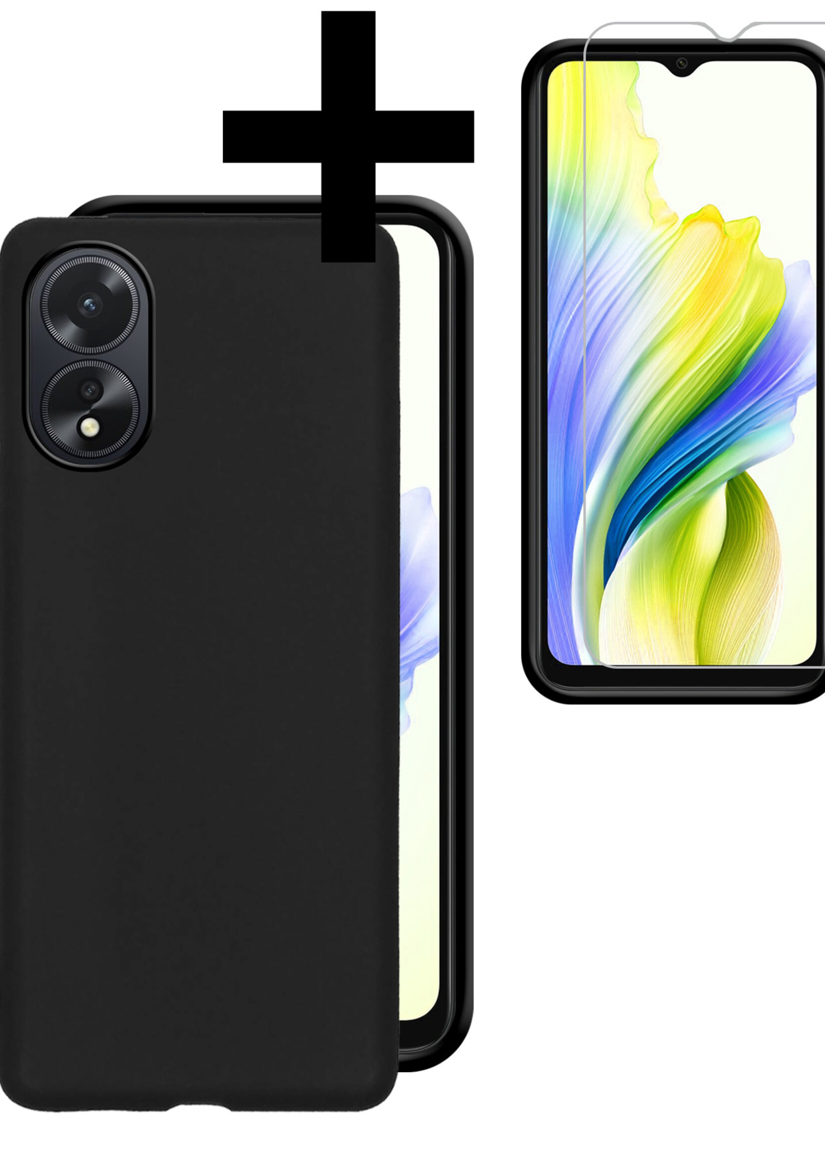 LUQ Hoesje Geschikt voor OPPO A38 Hoesje Siliconen Case Met Screenprotector - Hoes Geschikt voor OPPO A38 Hoes Siliconen - Zwart