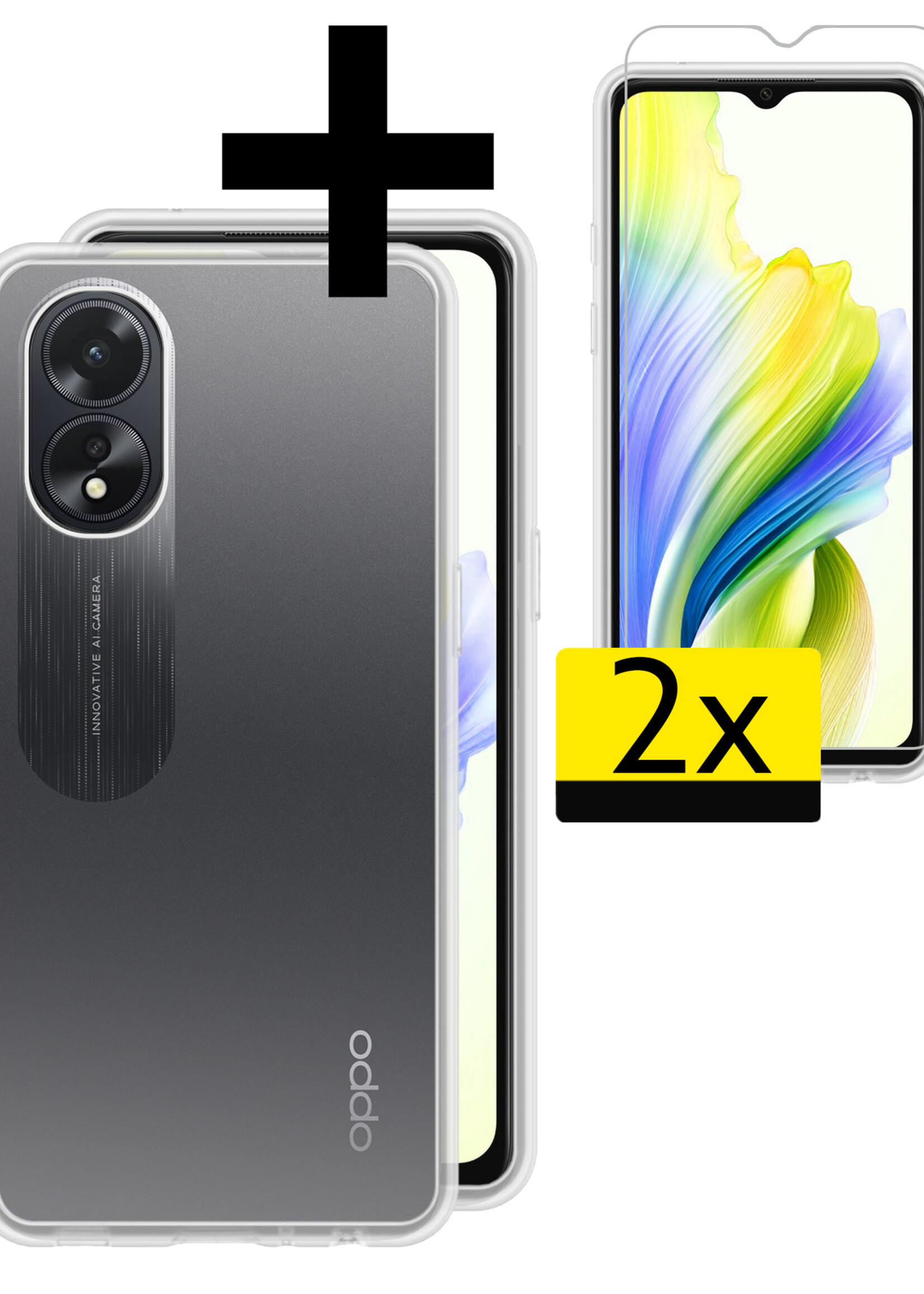 LUQ Hoesje Geschikt voor OPPO A38 Hoesje Siliconen Case Met 2x Screenprotector - Hoes Geschikt voor OPPO A38 Hoes Siliconen - Transparant