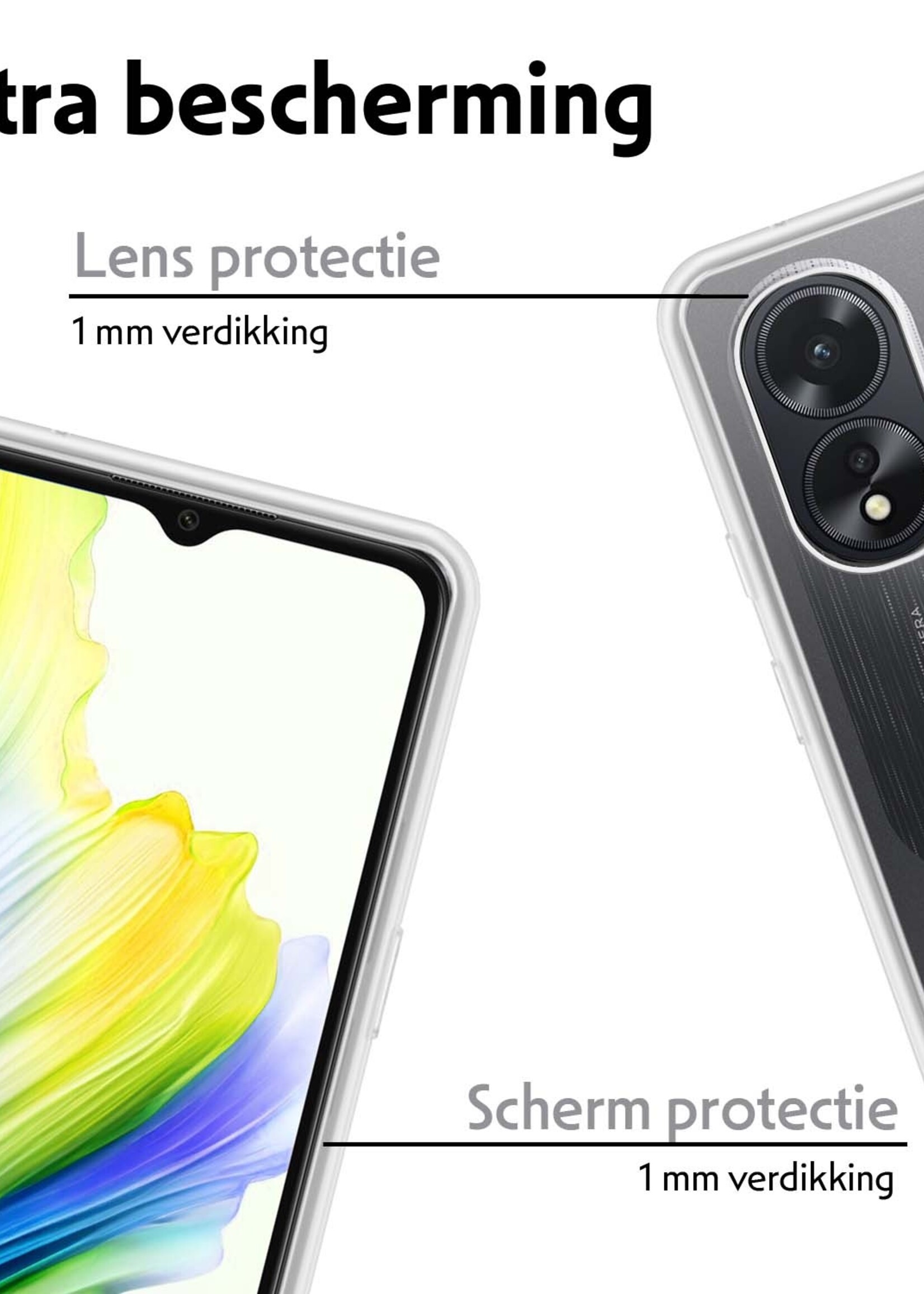 LUQ Hoesje Geschikt voor OPPO A38 Hoesje Siliconen Case Met 2x Screenprotector - Hoes Geschikt voor OPPO A38 Hoes Siliconen - Transparant