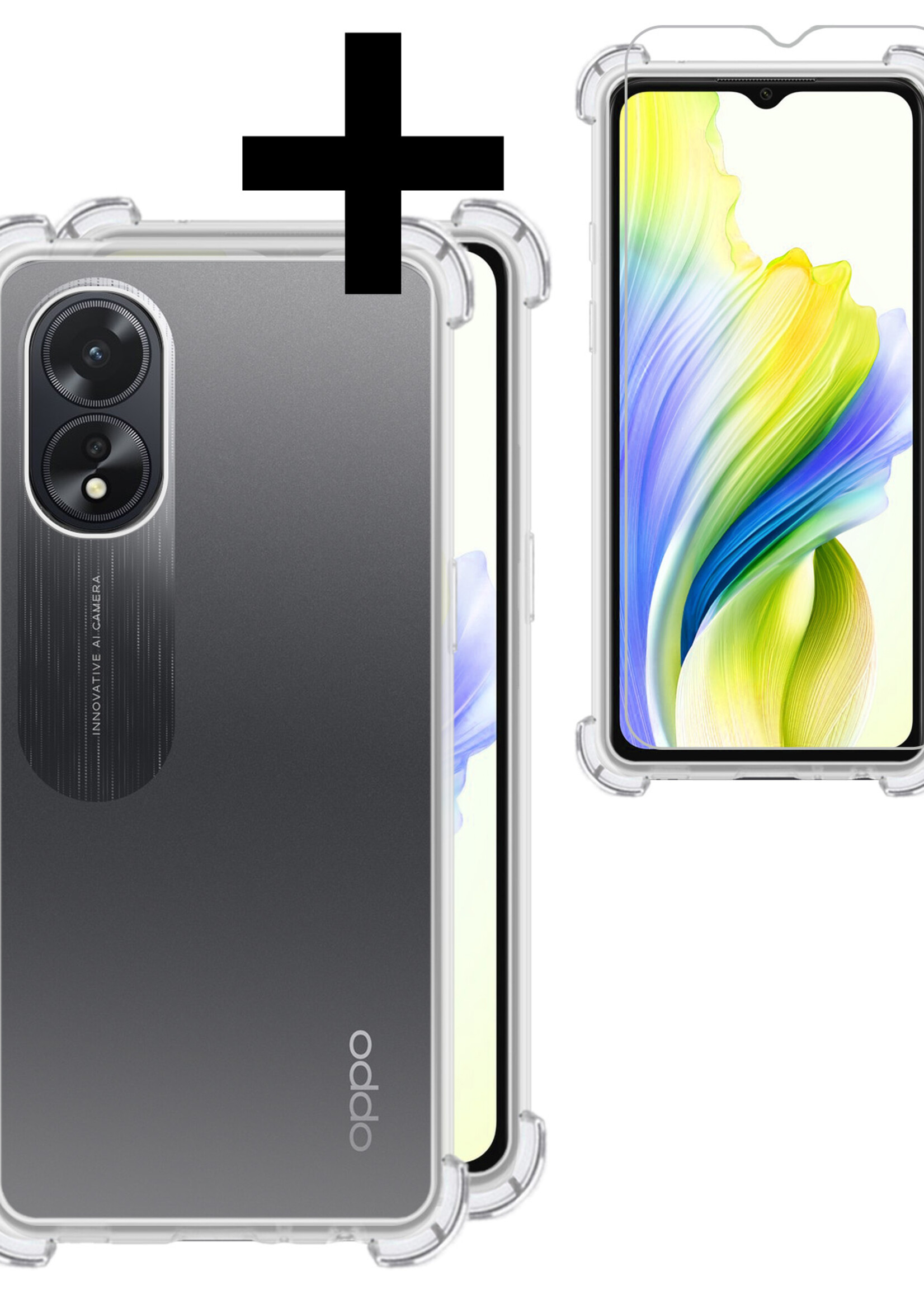 LUQ Hoesje Geschikt voor OPPO A38 Hoesje Shockproof Case Siliconen Met Screenprotector - Hoes Geschikt voor OPPO A38 Hoes Cover Siliconen - Transparant