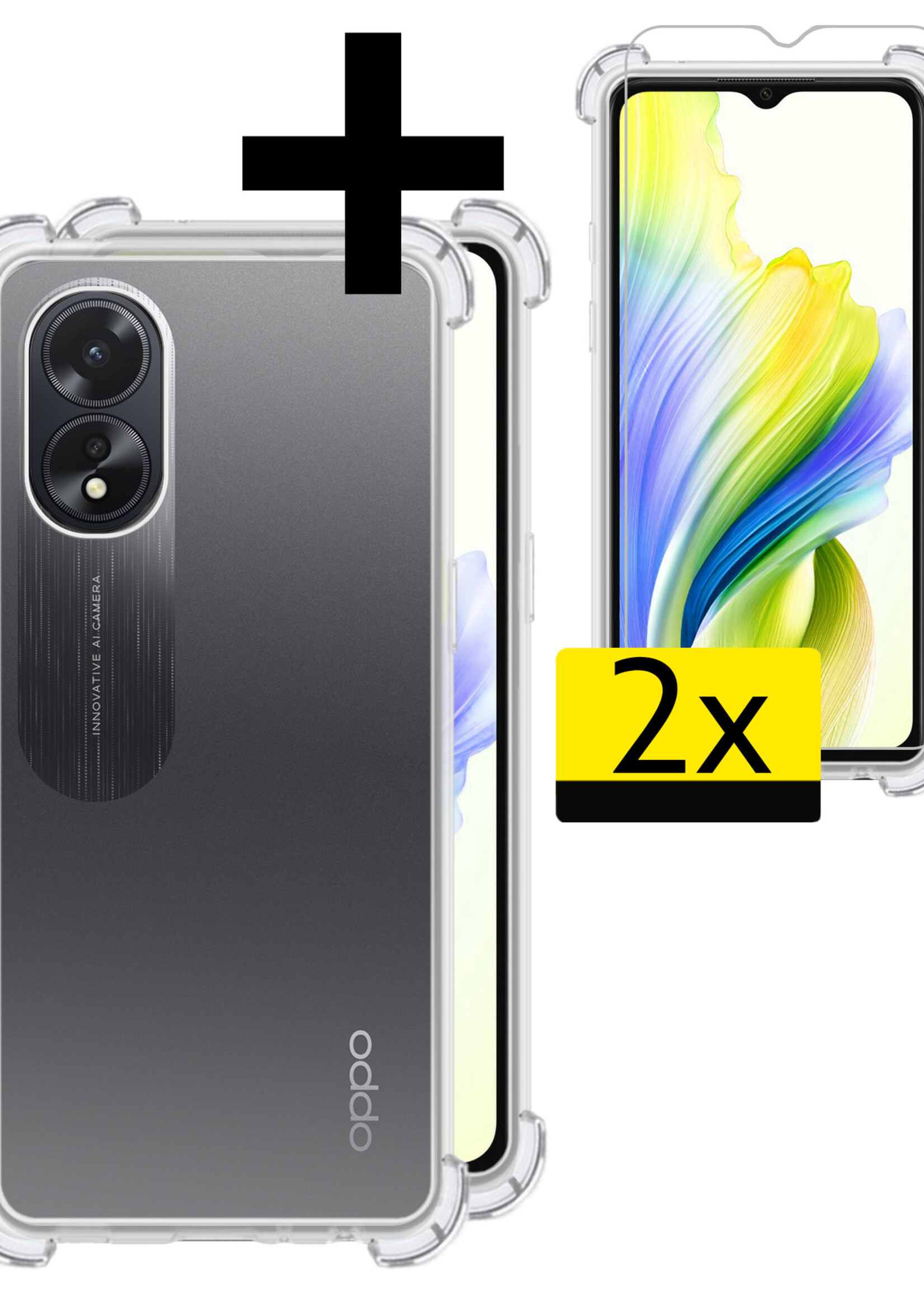 LUQ Hoesje Geschikt voor OPPO A38 Hoesje Shockproof Case Siliconen Met 2x Screenprotector - Hoes Geschikt voor OPPO A38 Hoes Cover Siliconen - Transparant