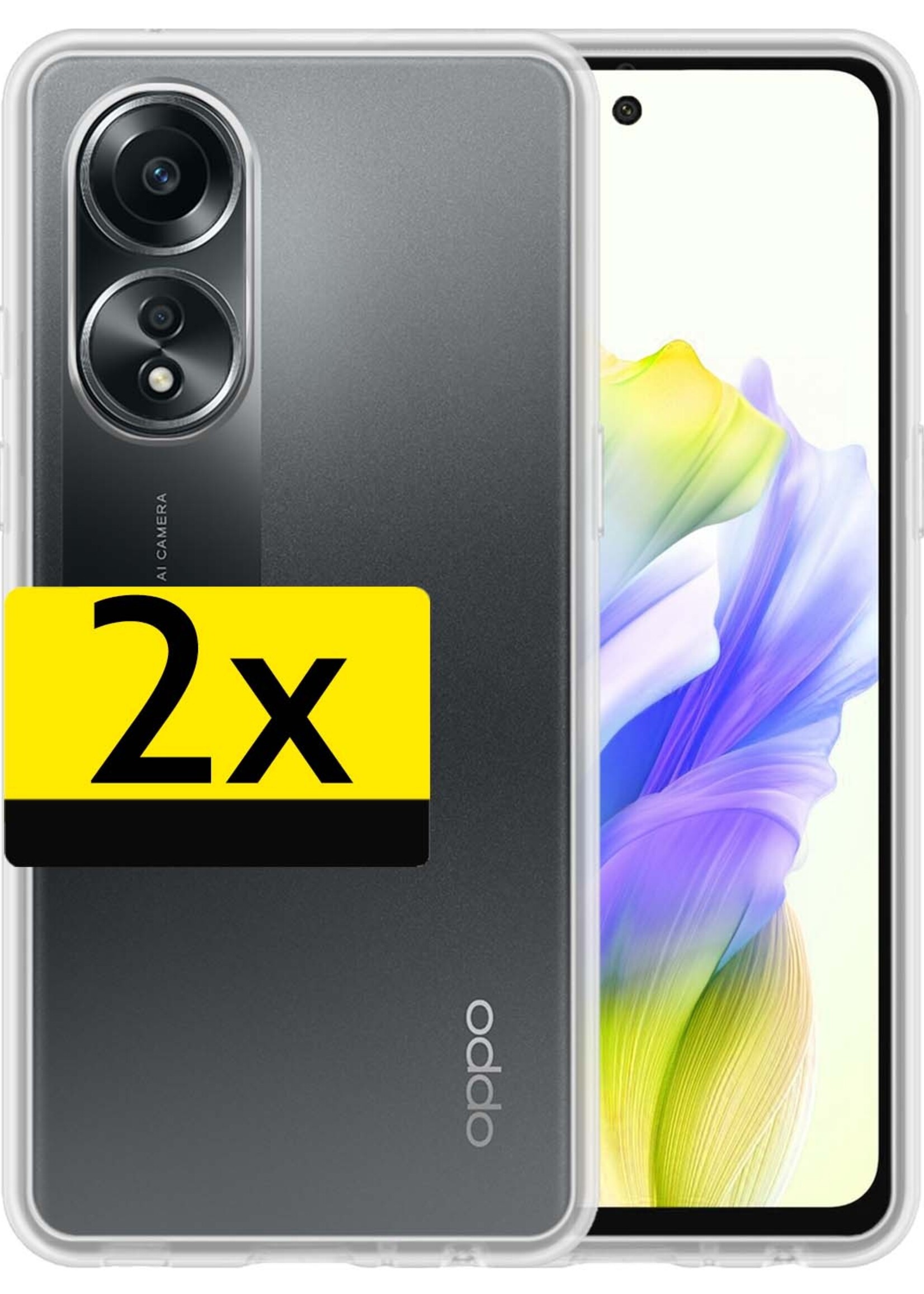 LUQ Hoesje Geschikt voor OPPO A58 Hoesje Siliconen Case - Hoes Geschikt voor OPPO A58 Hoes Siliconen - Transparant - 2 Stuks