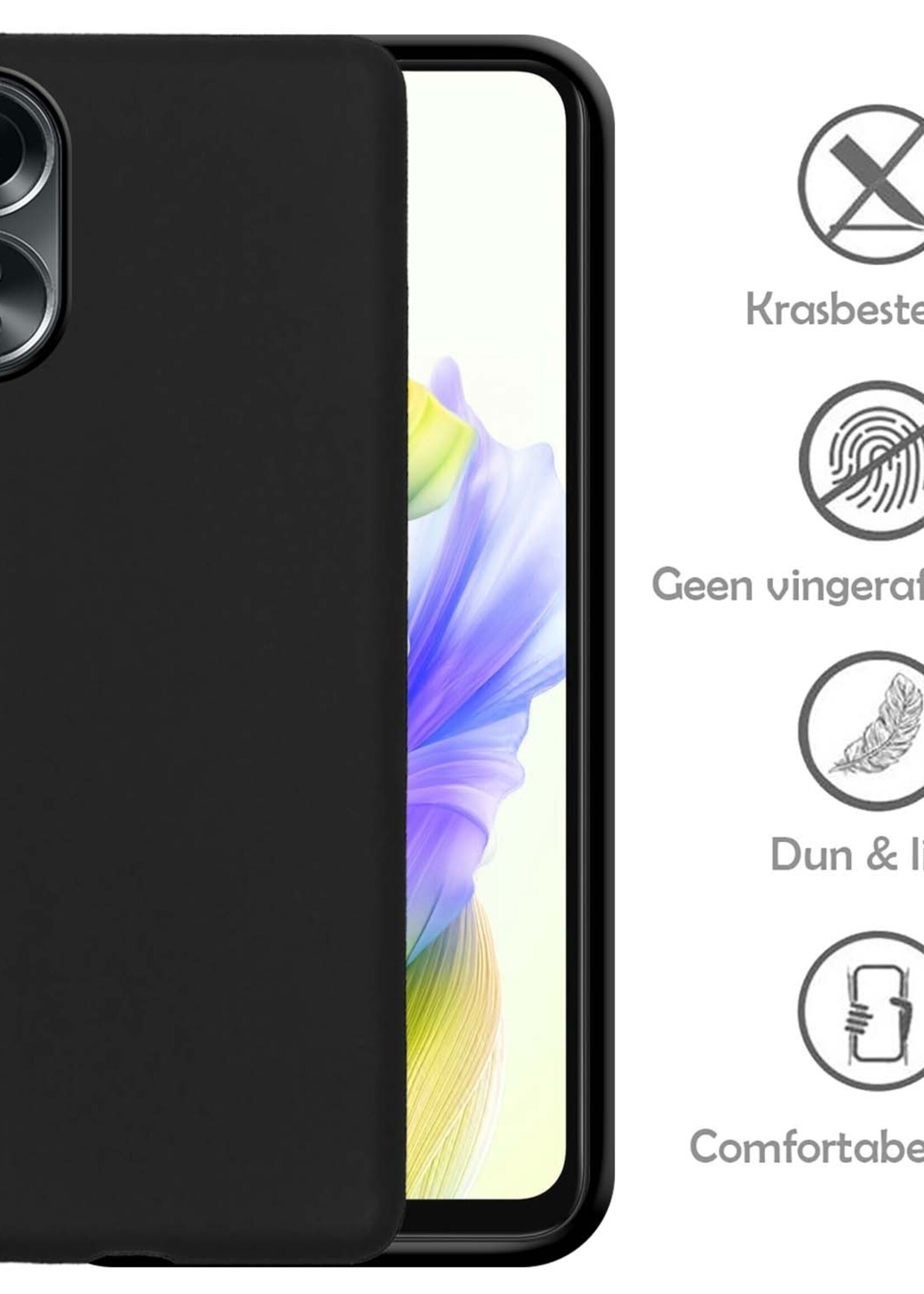 LUQ Hoesje Geschikt voor OPPO A58 Hoesje Siliconen Case - Hoes Geschikt voor OPPO A58 Hoes Siliconen - Zwart - 2 Stuks