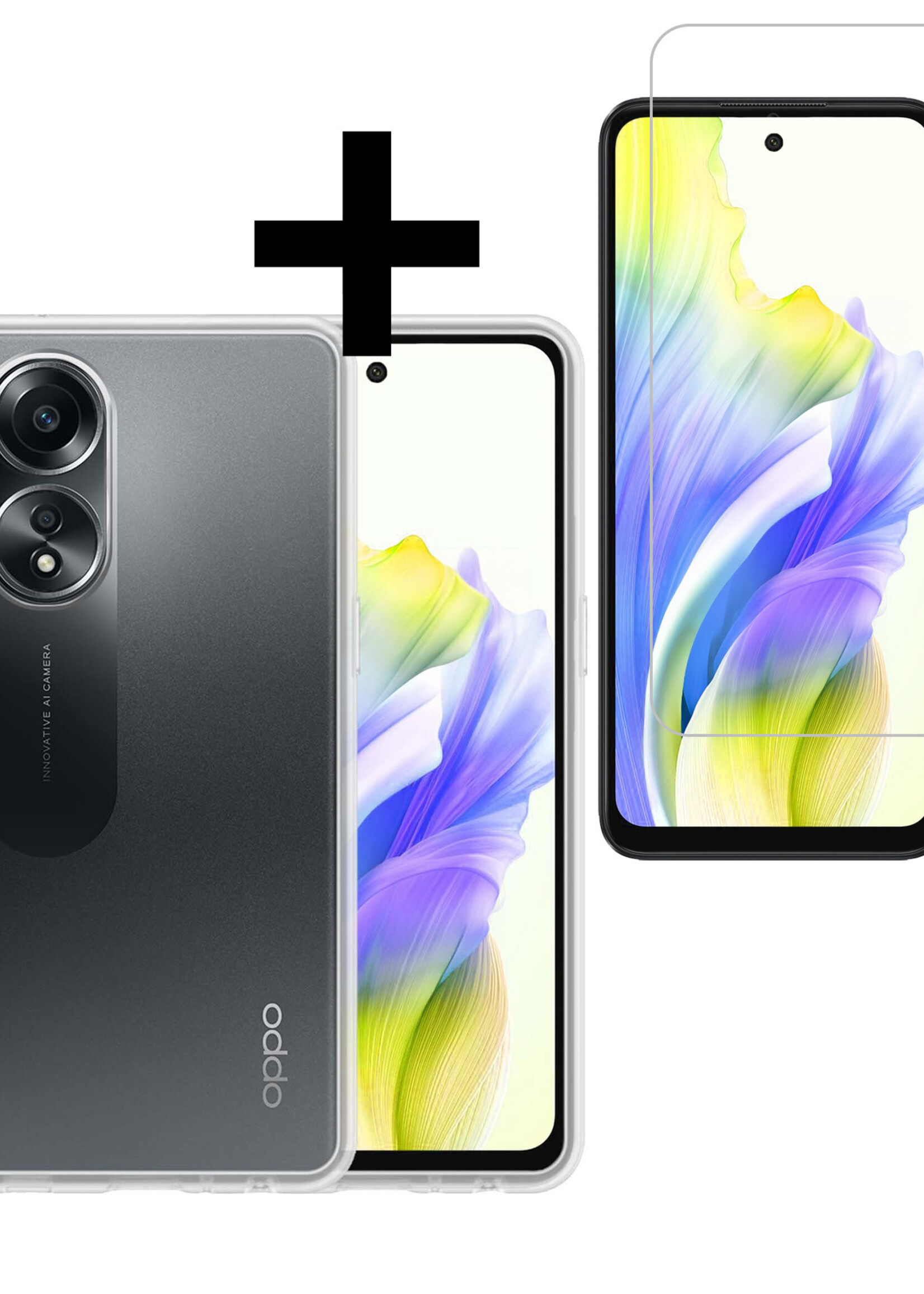 LUQ Hoesje Geschikt voor OPPO A58 Hoesje Siliconen Case Met Screenprotector - Hoes Geschikt voor OPPO A58 Hoes Siliconen - Transparant