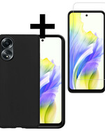LUQ LUQ OPPO A58 Hoesje Siliconen Met Screenprotector - Zwart
