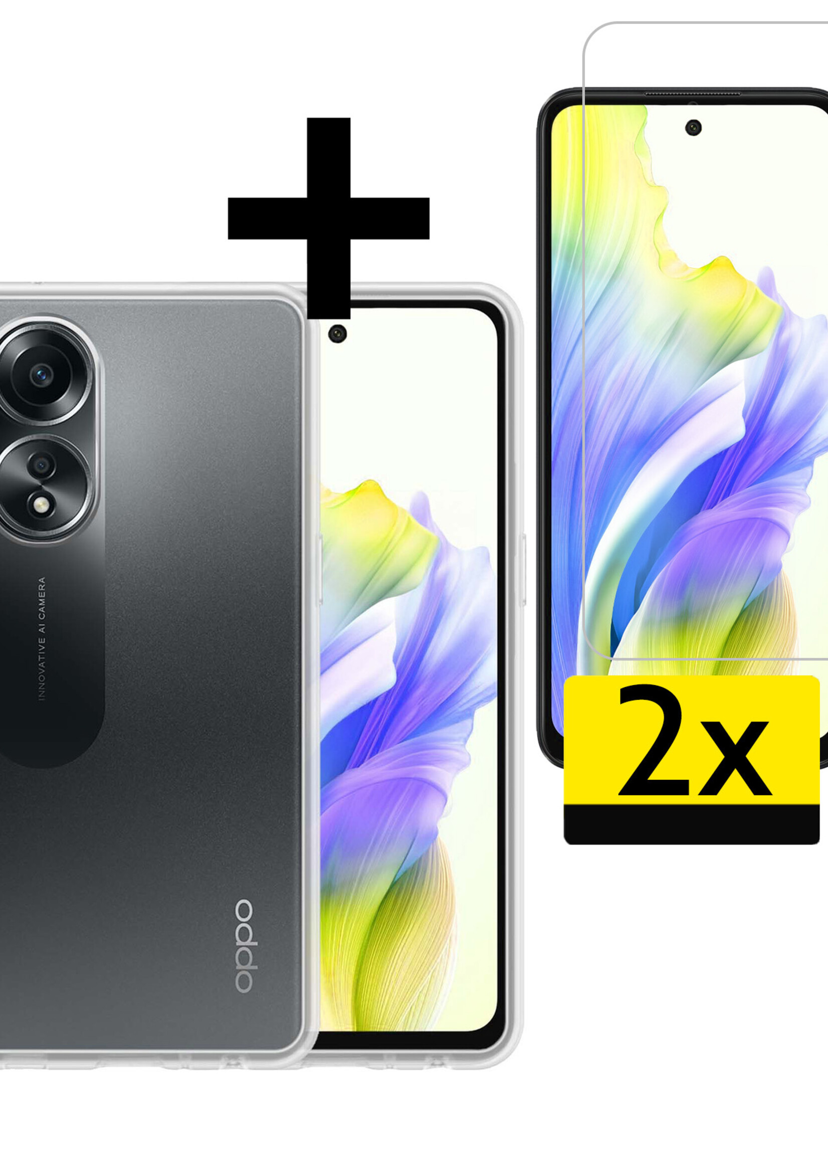 LUQ Hoesje Geschikt voor OPPO A58 Hoesje Siliconen Case Met 2x Screenprotector - Hoes Geschikt voor OPPO A58 Hoes Siliconen - Transparant