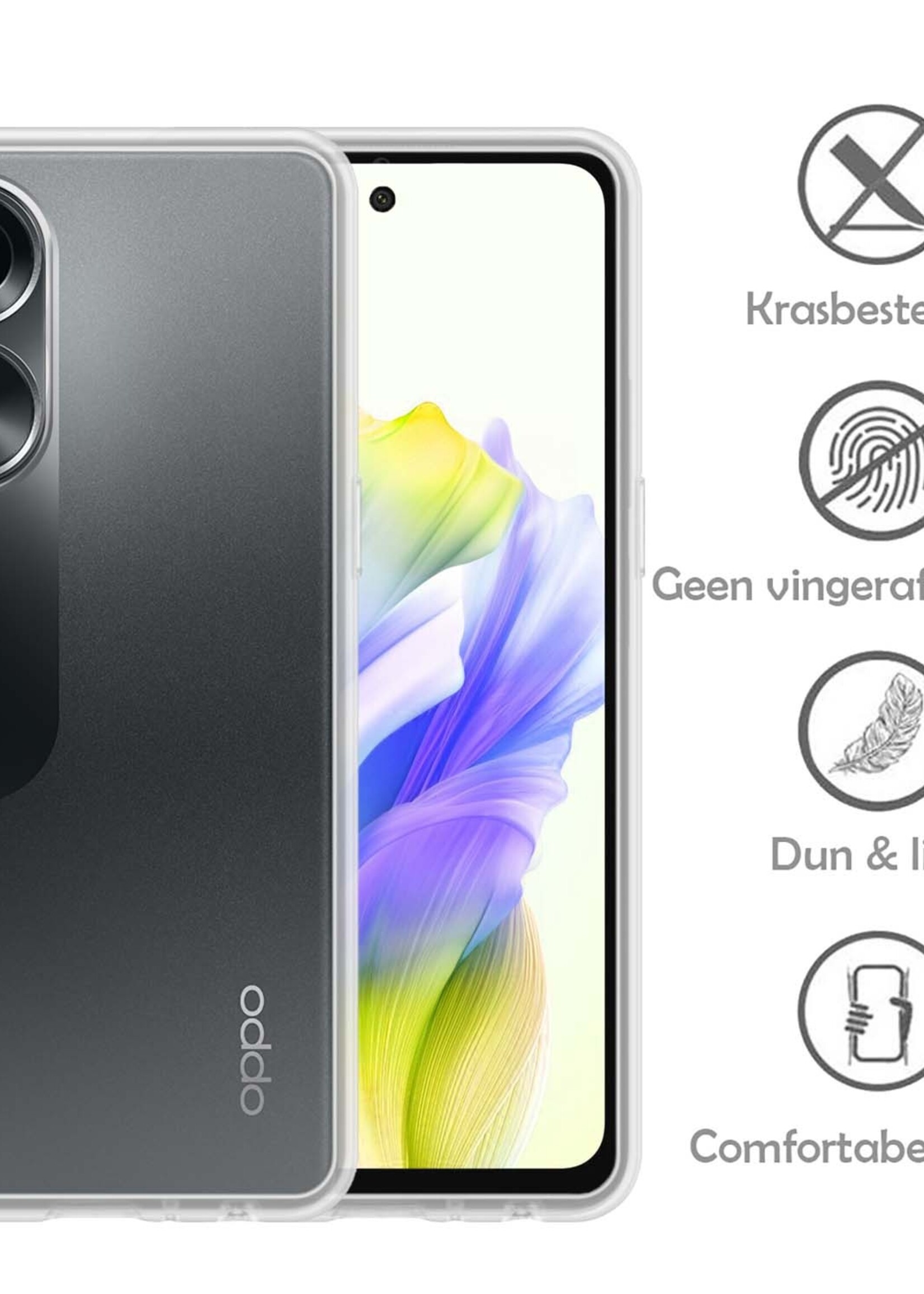 LUQ Hoesje Geschikt voor OPPO A58 Hoesje Siliconen Case Met 2x Screenprotector - Hoes Geschikt voor OPPO A58 Hoes Siliconen - Transparant