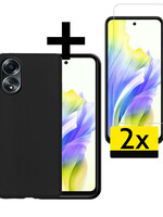LUQ LUQ OPPO A58 Hoesje Siliconen Met 2x Screenprotector - Zwart