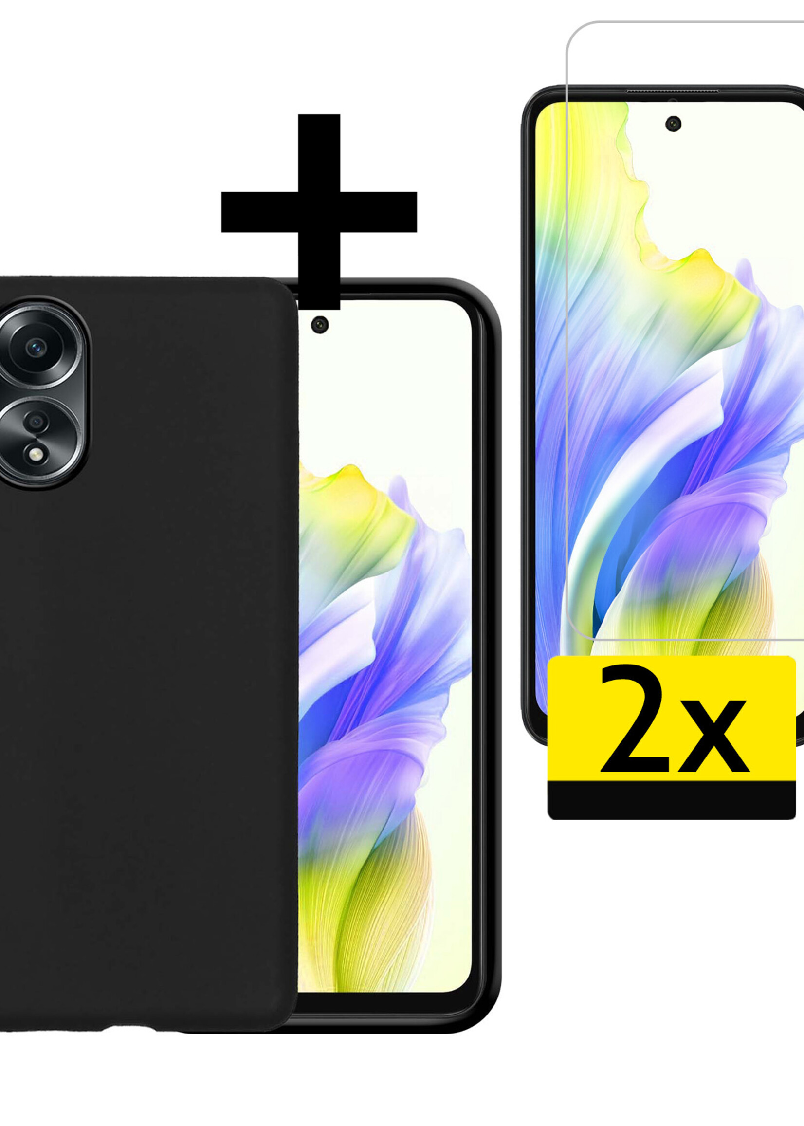 LUQ Hoesje Geschikt voor OPPO A58 Hoesje Siliconen Case Met 2x Screenprotector - Hoes Geschikt voor OPPO A58 Hoes Siliconen - Zwart