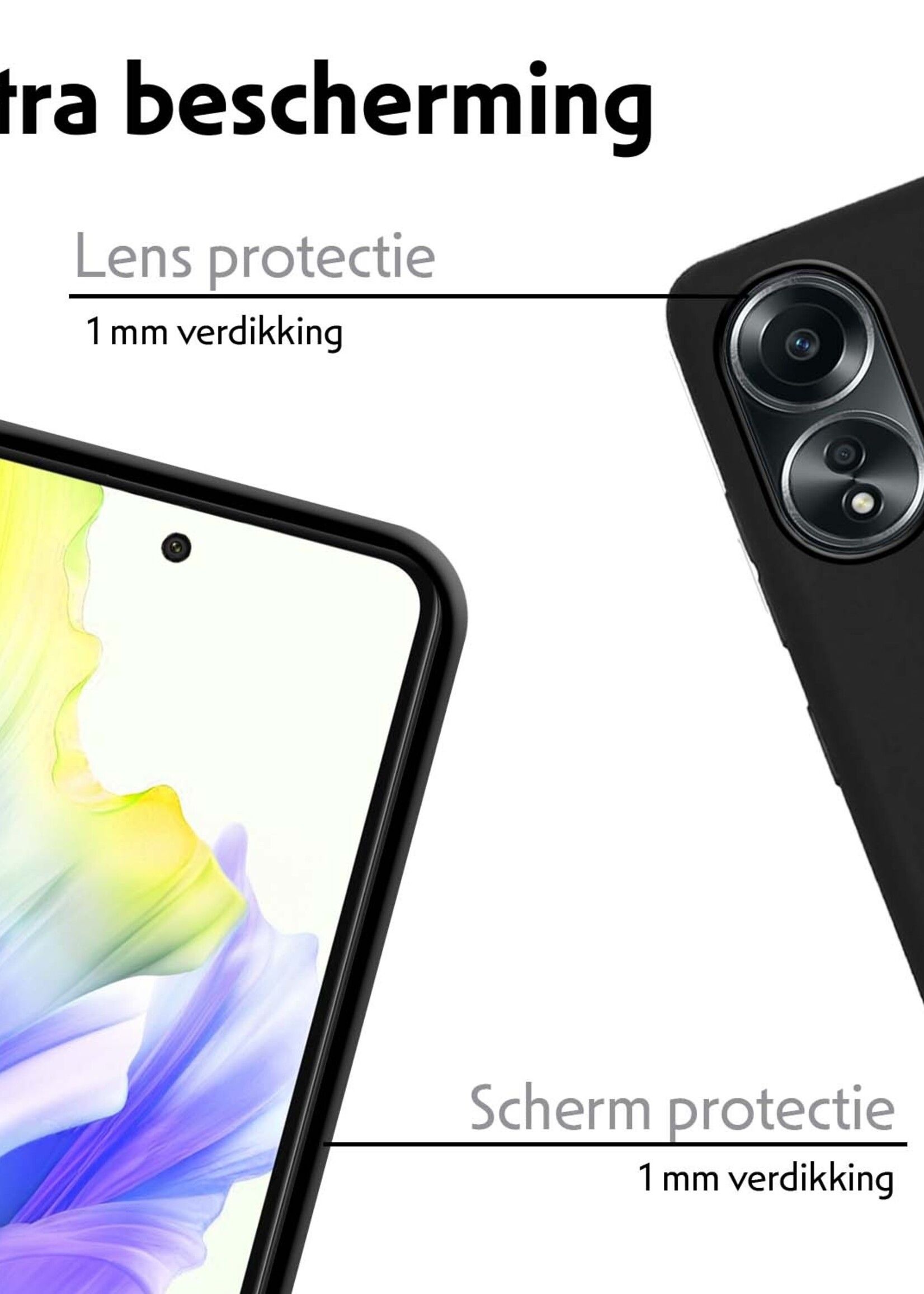 LUQ Hoesje Geschikt voor OPPO A58 Hoesje Siliconen Case Met 2x Screenprotector - Hoes Geschikt voor OPPO A58 Hoes Siliconen - Zwart