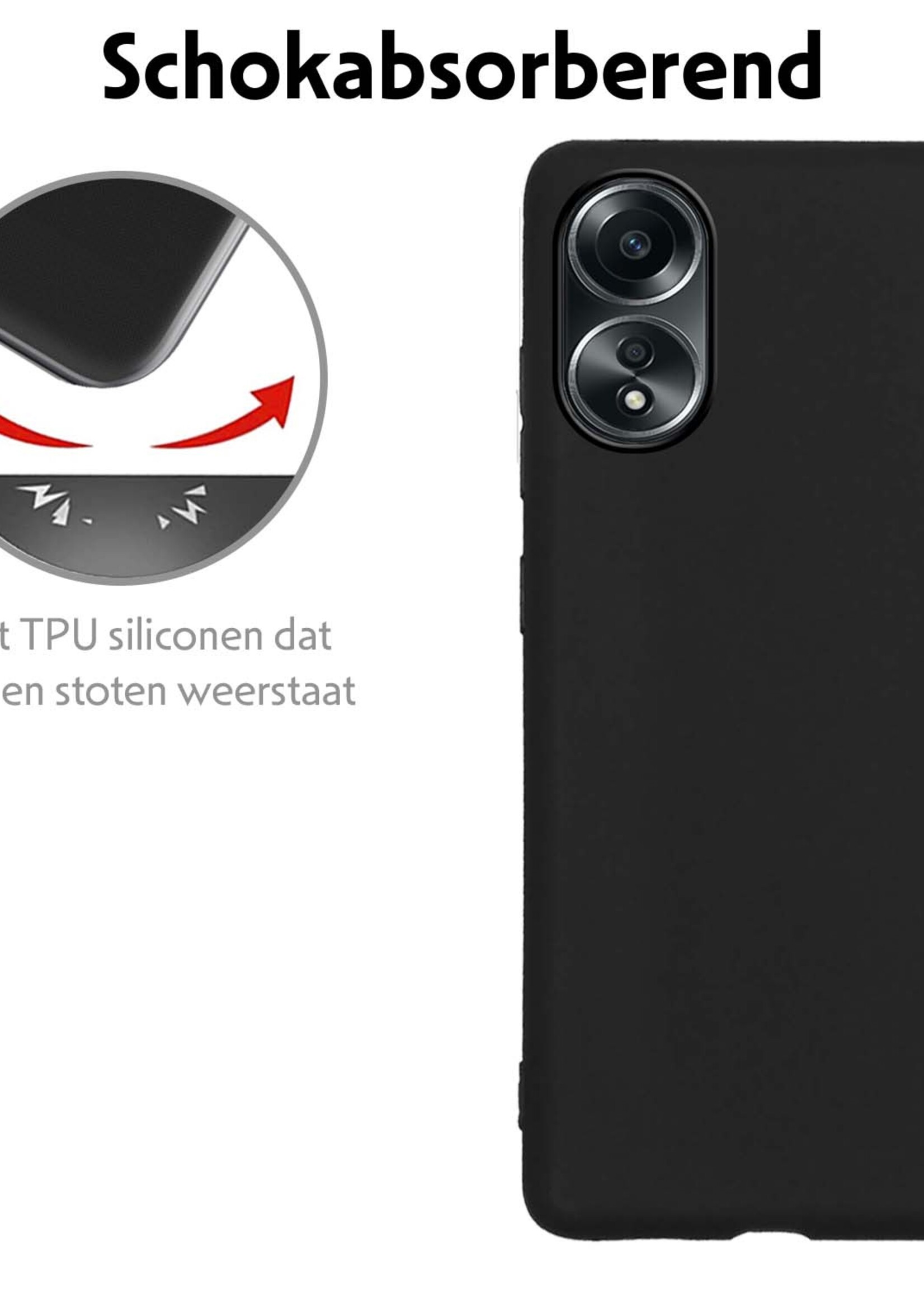 LUQ Hoesje Geschikt voor OPPO A58 Hoesje Siliconen Case Met 2x Screenprotector - Hoes Geschikt voor OPPO A58 Hoes Siliconen - Zwart