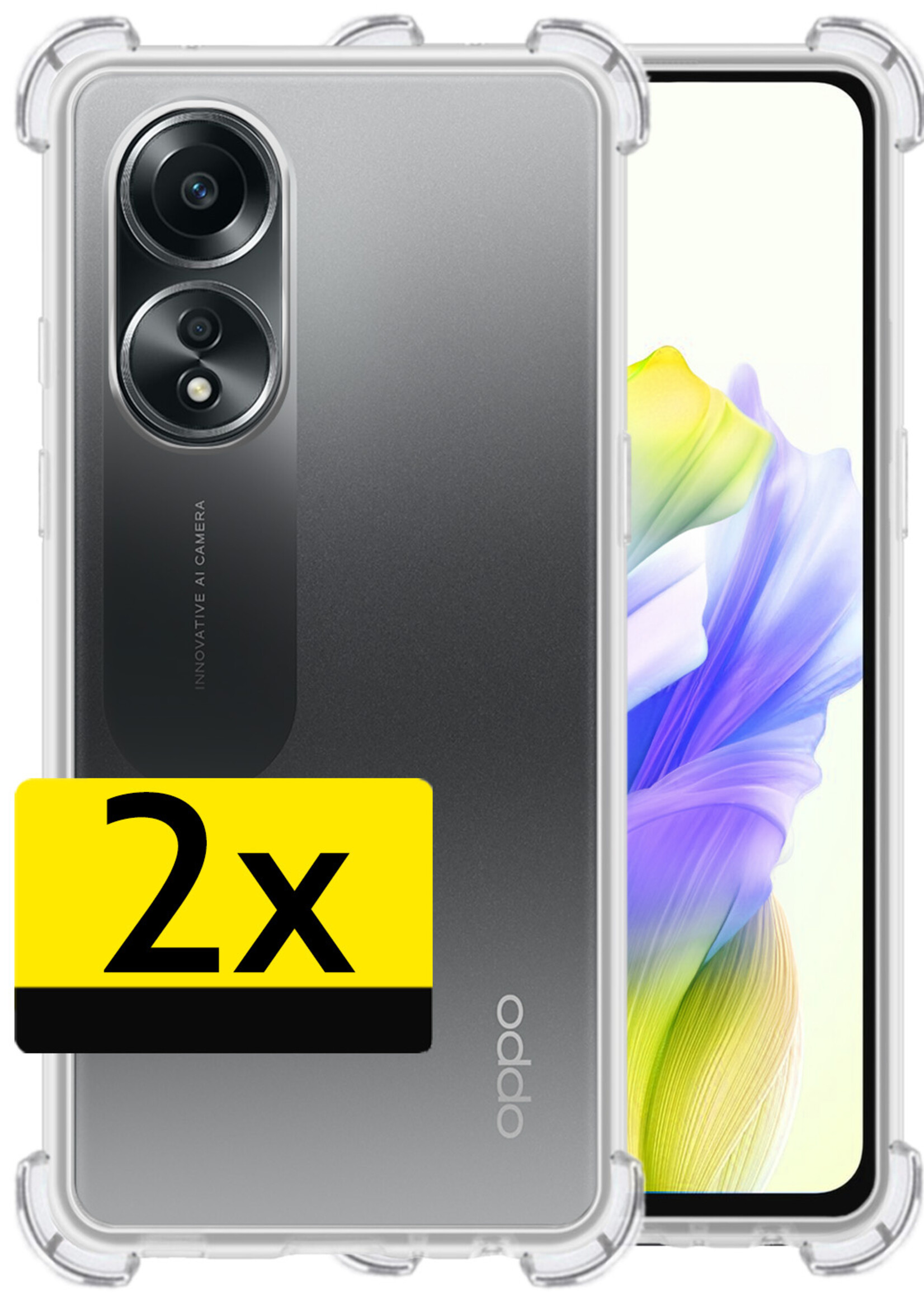 LUQ Hoesje Geschikt voor OPPO A58 Hoesje Shockproof Case Siliconen - Hoes Geschikt voor OPPO A58 Hoes Cover Siliconen - Transparant - 2 Stuks