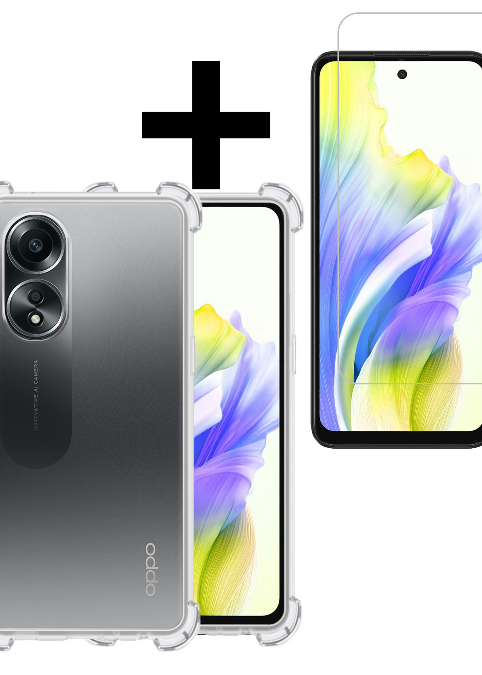 LUQ Hoesje Geschikt voor OPPO A58 Hoesje Shockproof Case Siliconen Met Screenprotector - Hoes Geschikt voor OPPO A58 Hoes Cover Siliconen - Transparant