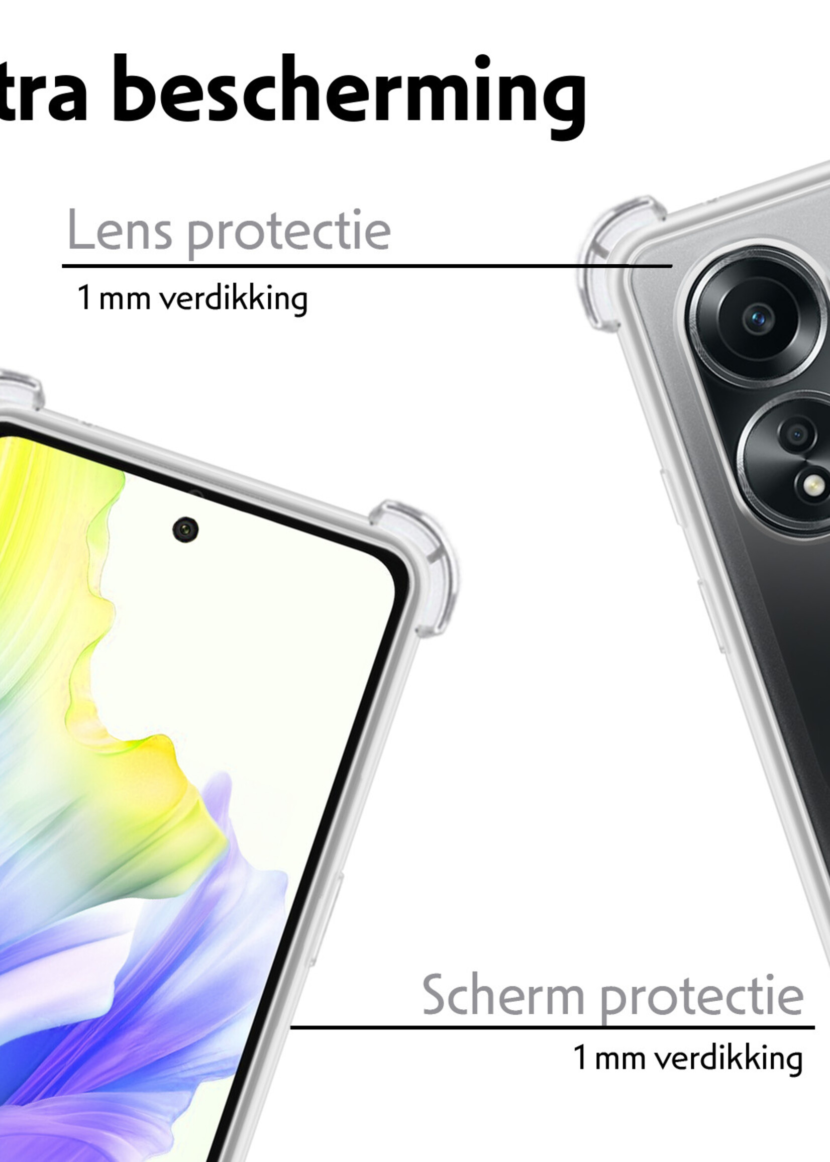 LUQ Hoesje Geschikt voor OPPO A58 Hoesje Shockproof Case Siliconen Met Screenprotector - Hoes Geschikt voor OPPO A58 Hoes Cover Siliconen - Transparant