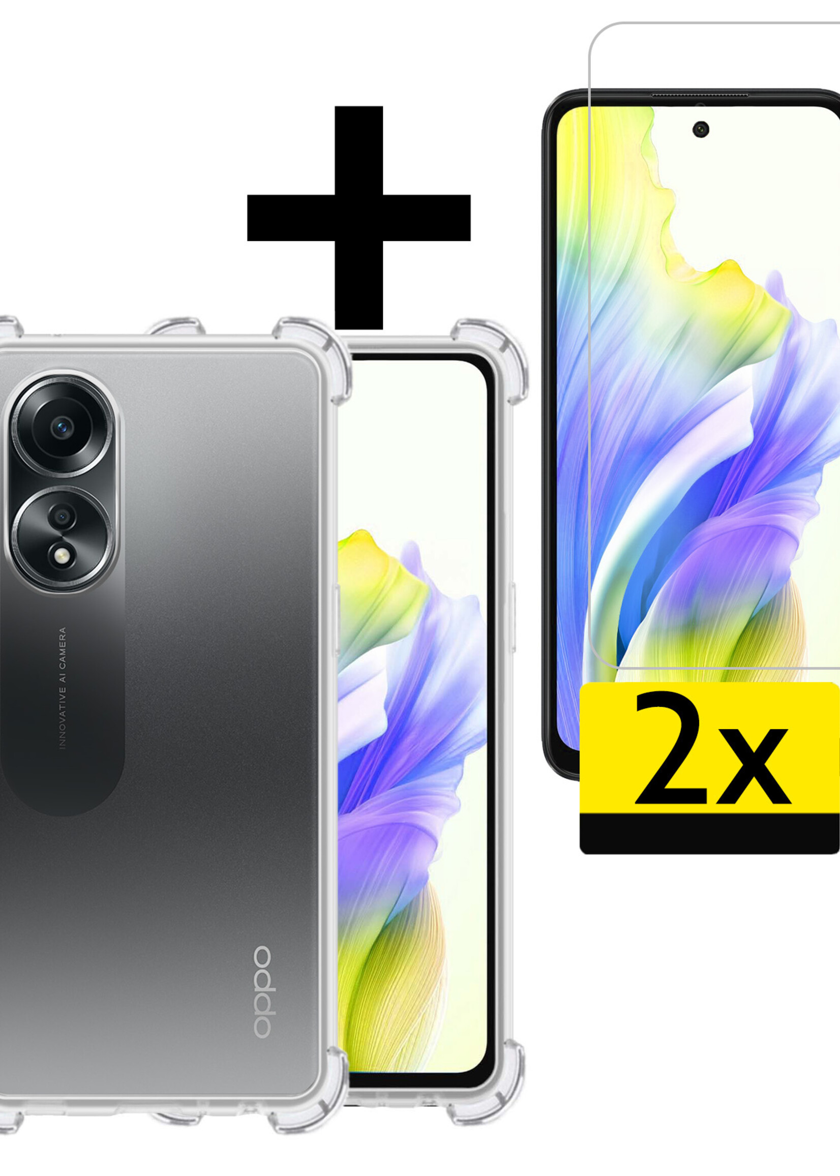 LUQ Hoesje Geschikt voor OPPO A58 Hoesje Shockproof Case Siliconen Met 2x Screenprotector - Hoes Geschikt voor OPPO A58 Hoes Cover Siliconen - Transparant