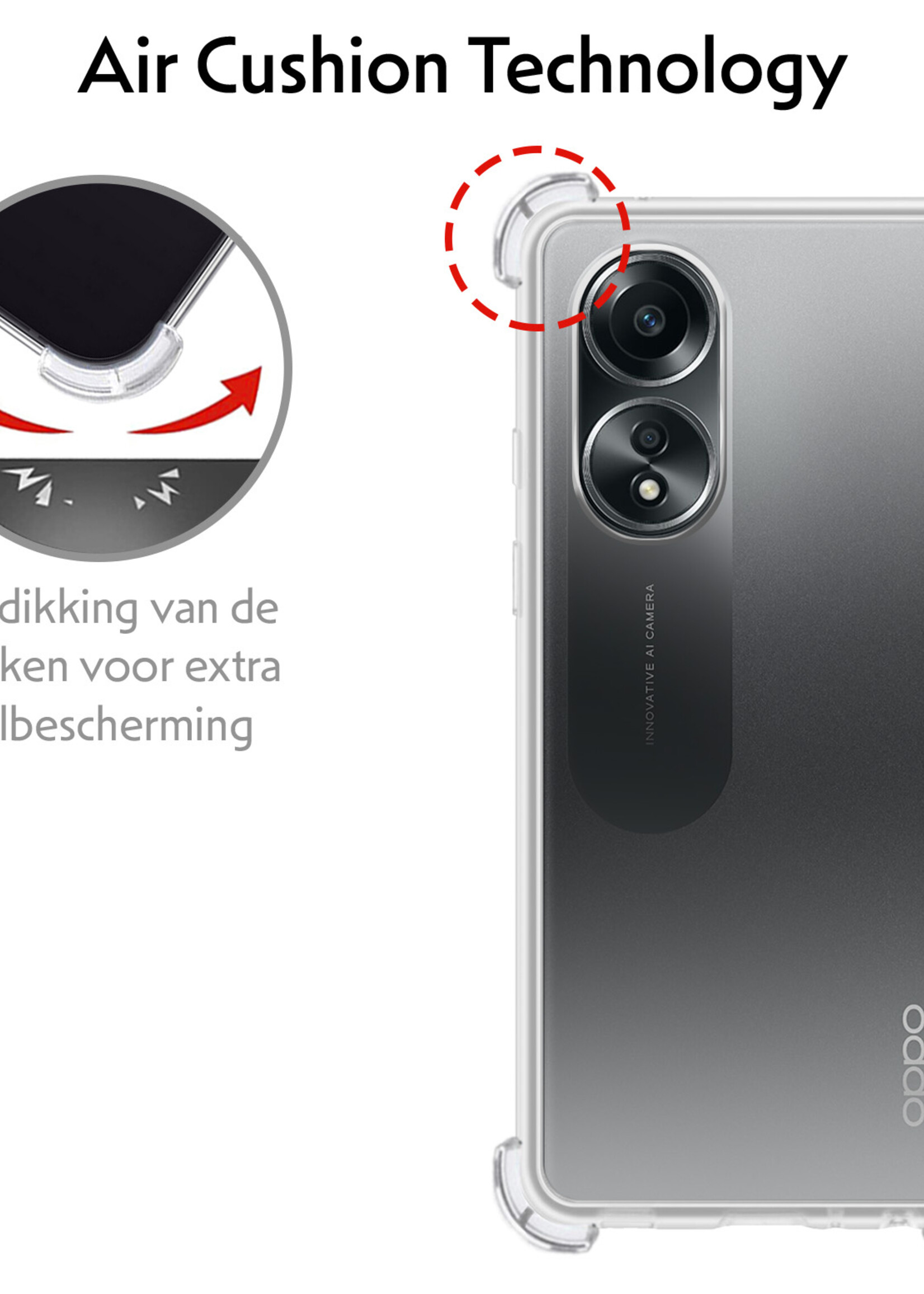 LUQ Hoesje Geschikt voor OPPO A58 Hoesje Shockproof Case Siliconen Met 2x Screenprotector - Hoes Geschikt voor OPPO A58 Hoes Cover Siliconen - Transparant