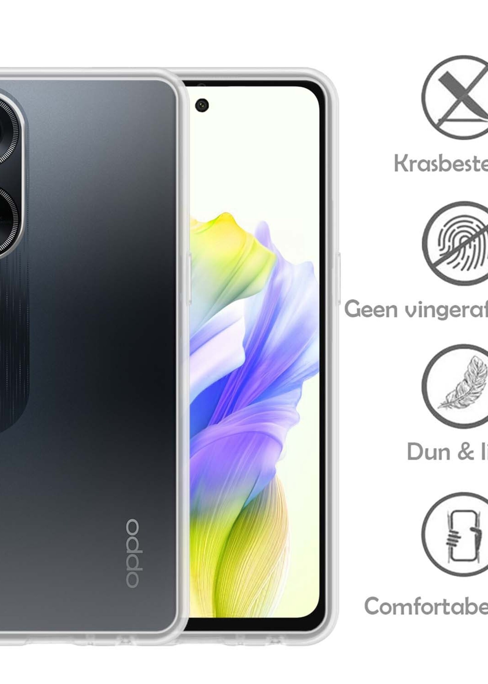 LUQ Hoesje Geschikt voor OPPO A98 Hoesje Siliconen Case - Hoes Geschikt voor OPPO A98 Hoes Siliconen - Transparant