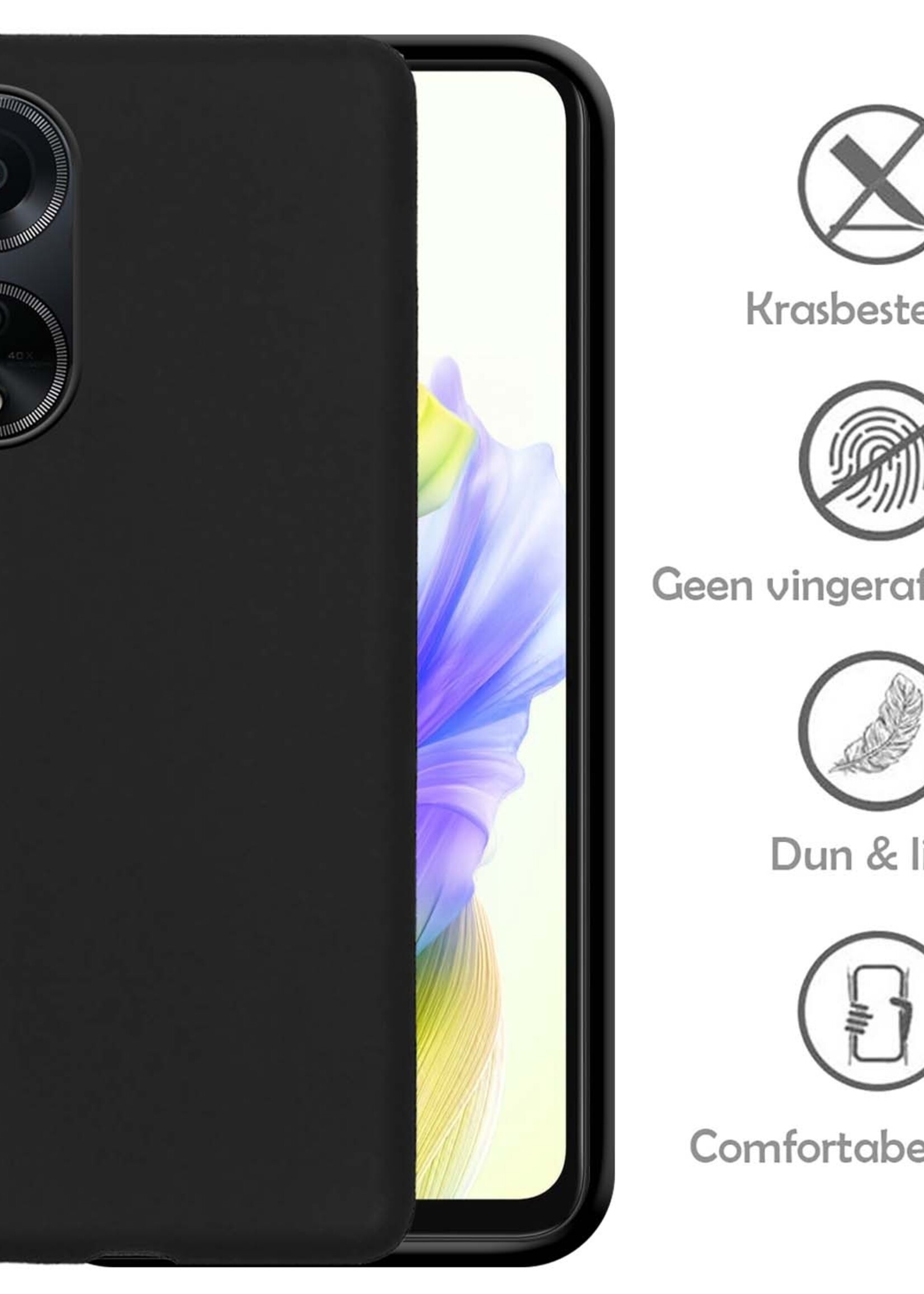 LUQ Hoesje Geschikt voor OPPO A98 Hoesje Siliconen Case - Hoes Geschikt voor OPPO A98 Hoes Siliconen - Zwart
