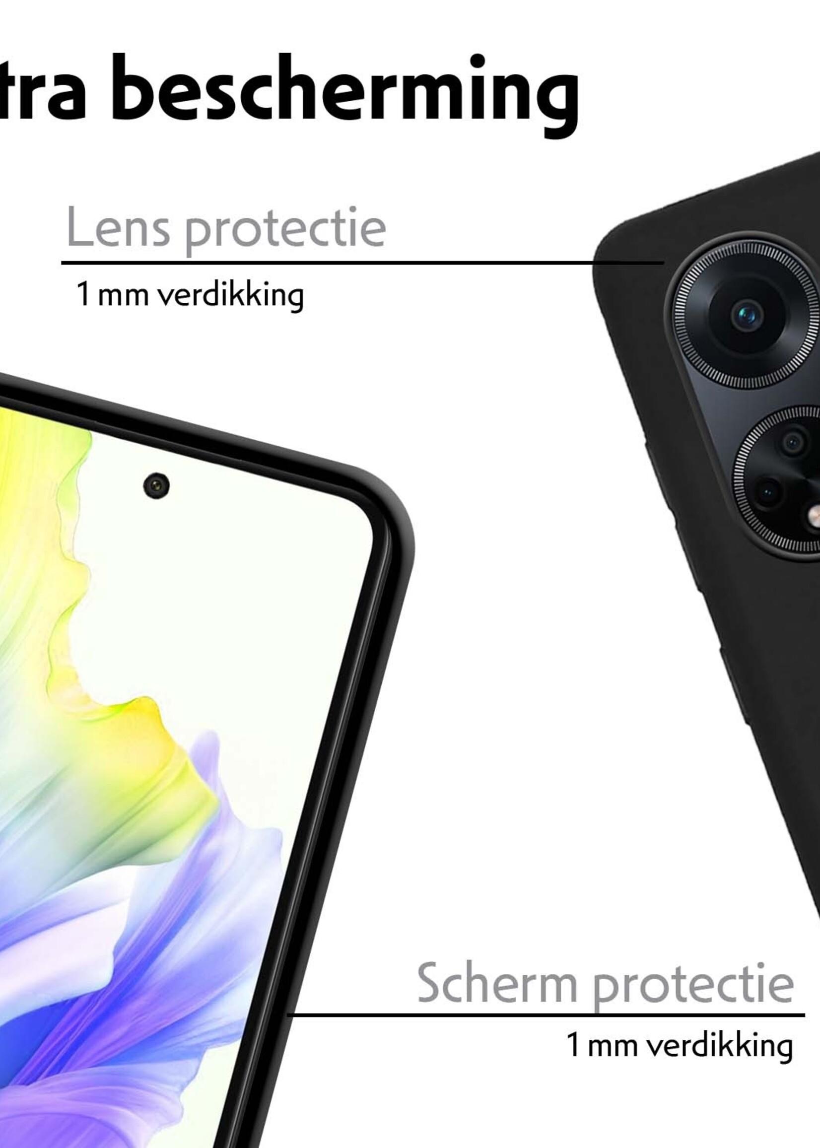 LUQ Hoesje Geschikt voor OPPO A98 Hoesje Siliconen Case - Hoes Geschikt voor OPPO A98 Hoes Siliconen - Zwart - 2 Stuks