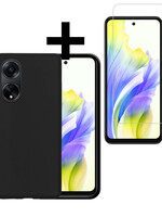 LUQ LUQ OPPO A98 Hoesje Siliconen Met Screenprotector - Zwart