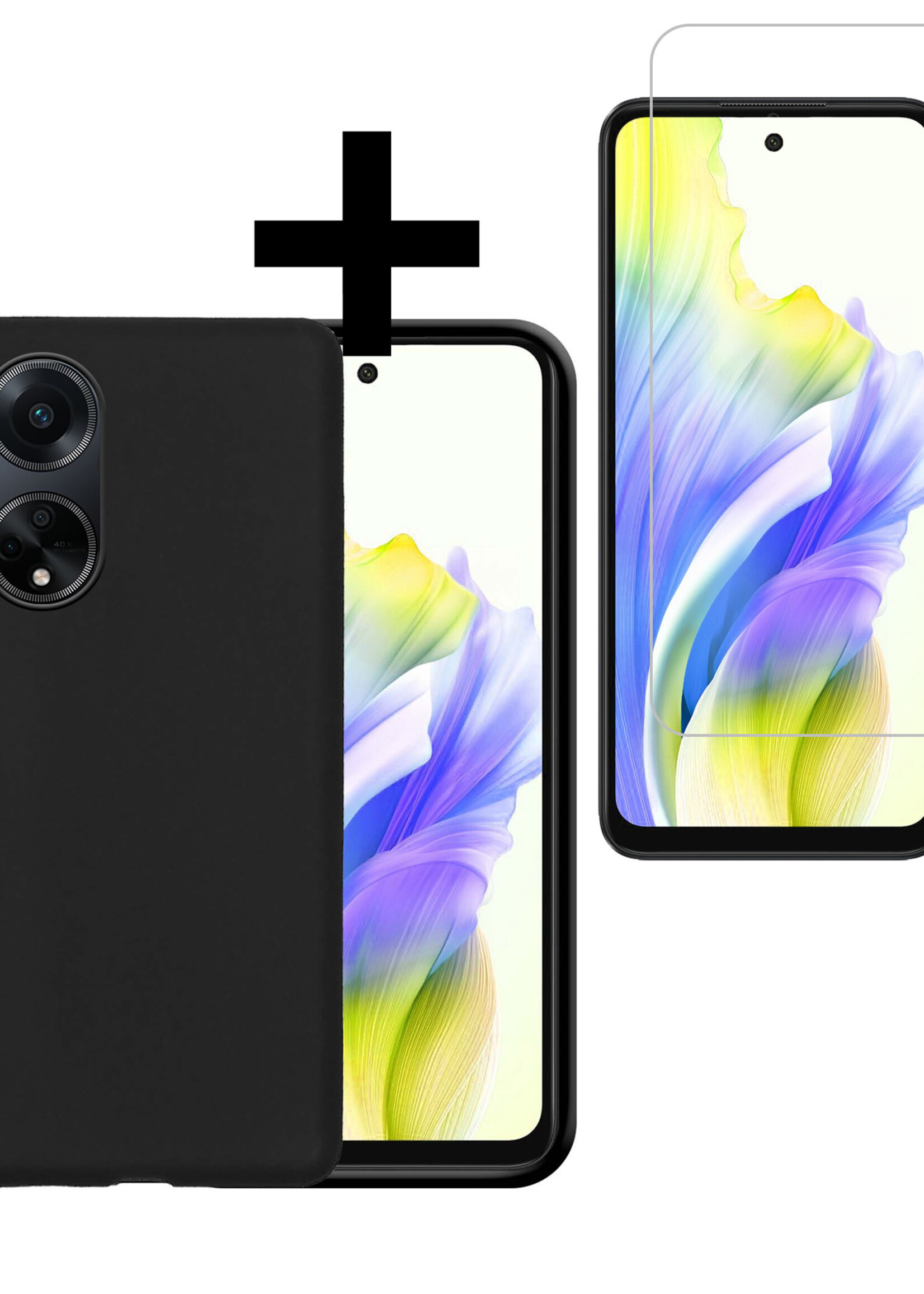 LUQ Hoesje Geschikt voor OPPO A98 Hoesje Siliconen Case Met Screenprotector - Hoes Geschikt voor OPPO A98 Hoes Siliconen - Zwart