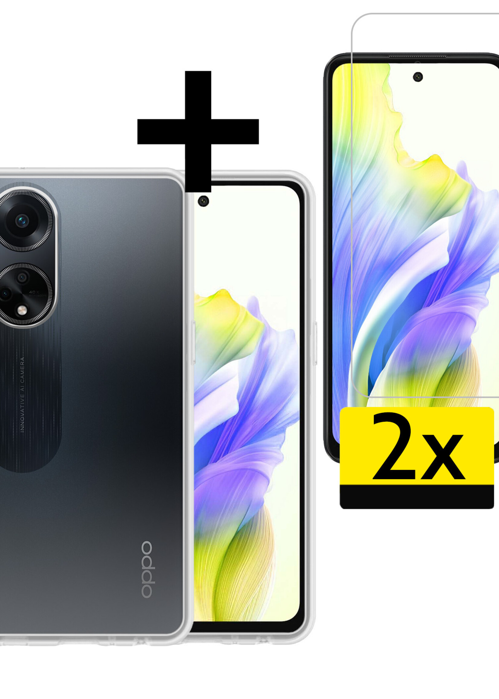 LUQ Hoesje Geschikt voor OPPO A98 Hoesje Siliconen Case Met 2x Screenprotector - Hoes Geschikt voor OPPO A98 Hoes Siliconen - Transparant