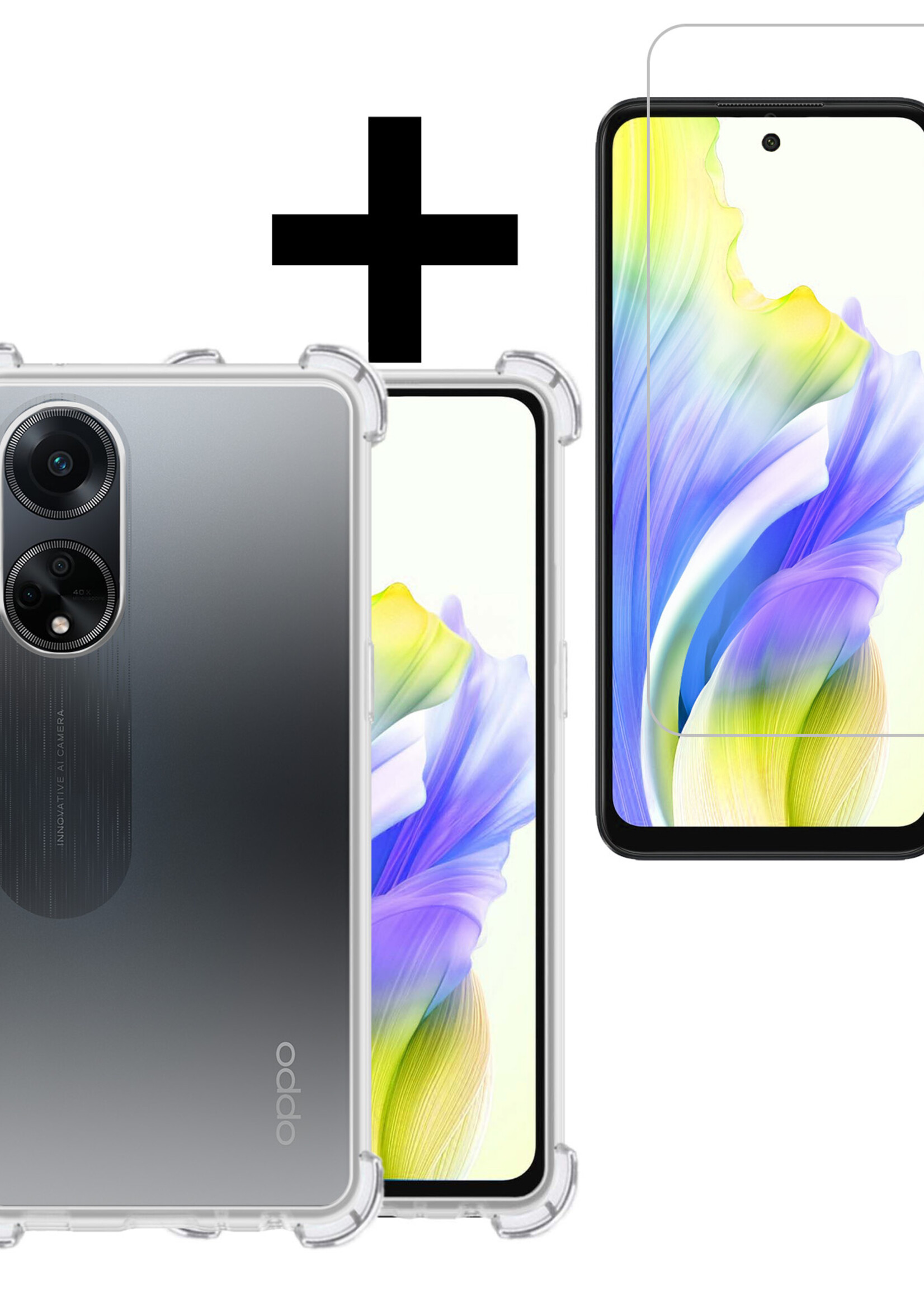 LUQ Hoesje Geschikt voor OPPO A98 Hoesje Shockproof Case Siliconen Met Screenprotector - Hoes Geschikt voor OPPO A98 Hoes Cover Siliconen - Transparant