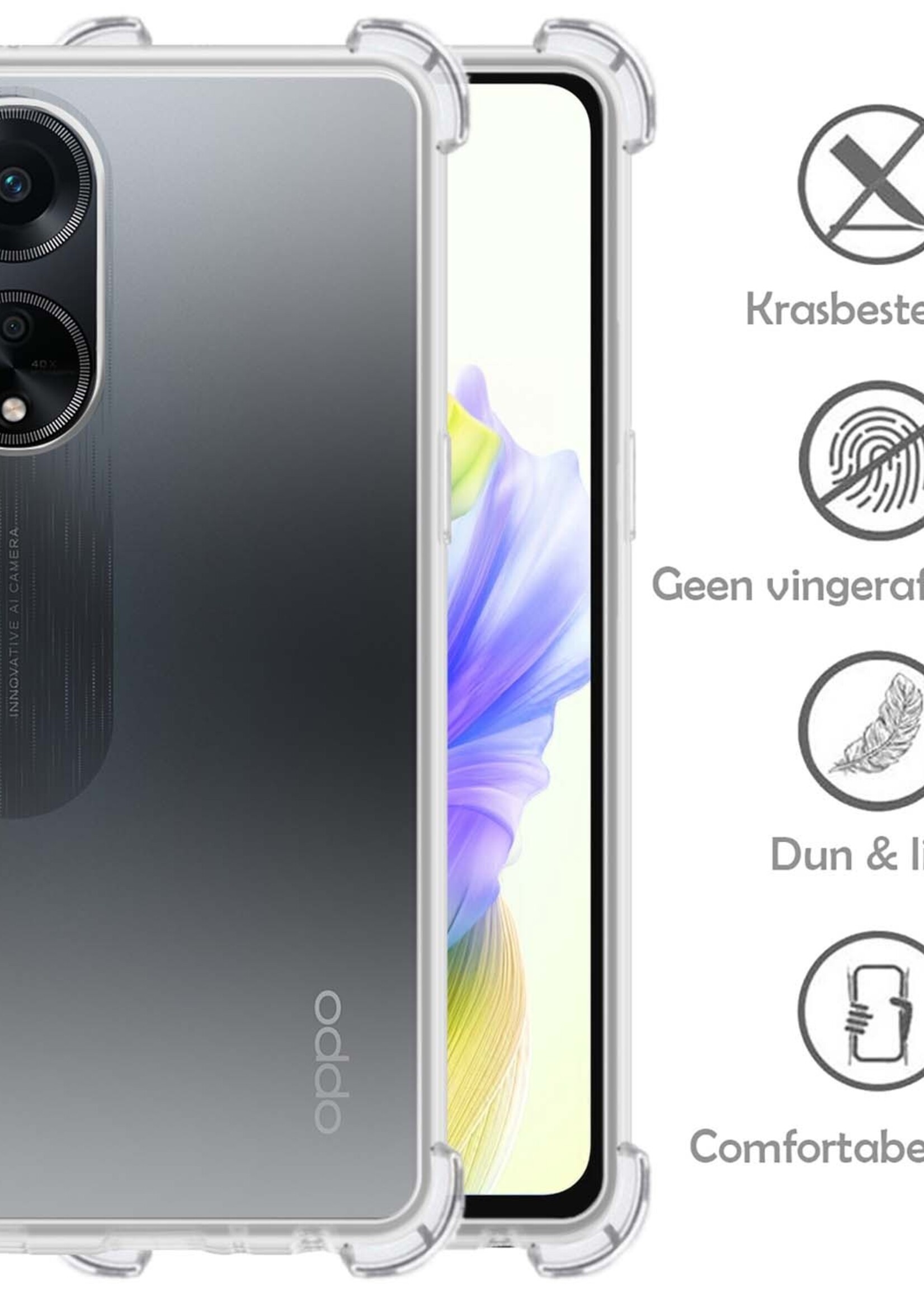 LUQ Hoesje Geschikt voor OPPO A98 Hoesje Shockproof Case Siliconen Met Screenprotector - Hoes Geschikt voor OPPO A98 Hoes Cover Siliconen - Transparant