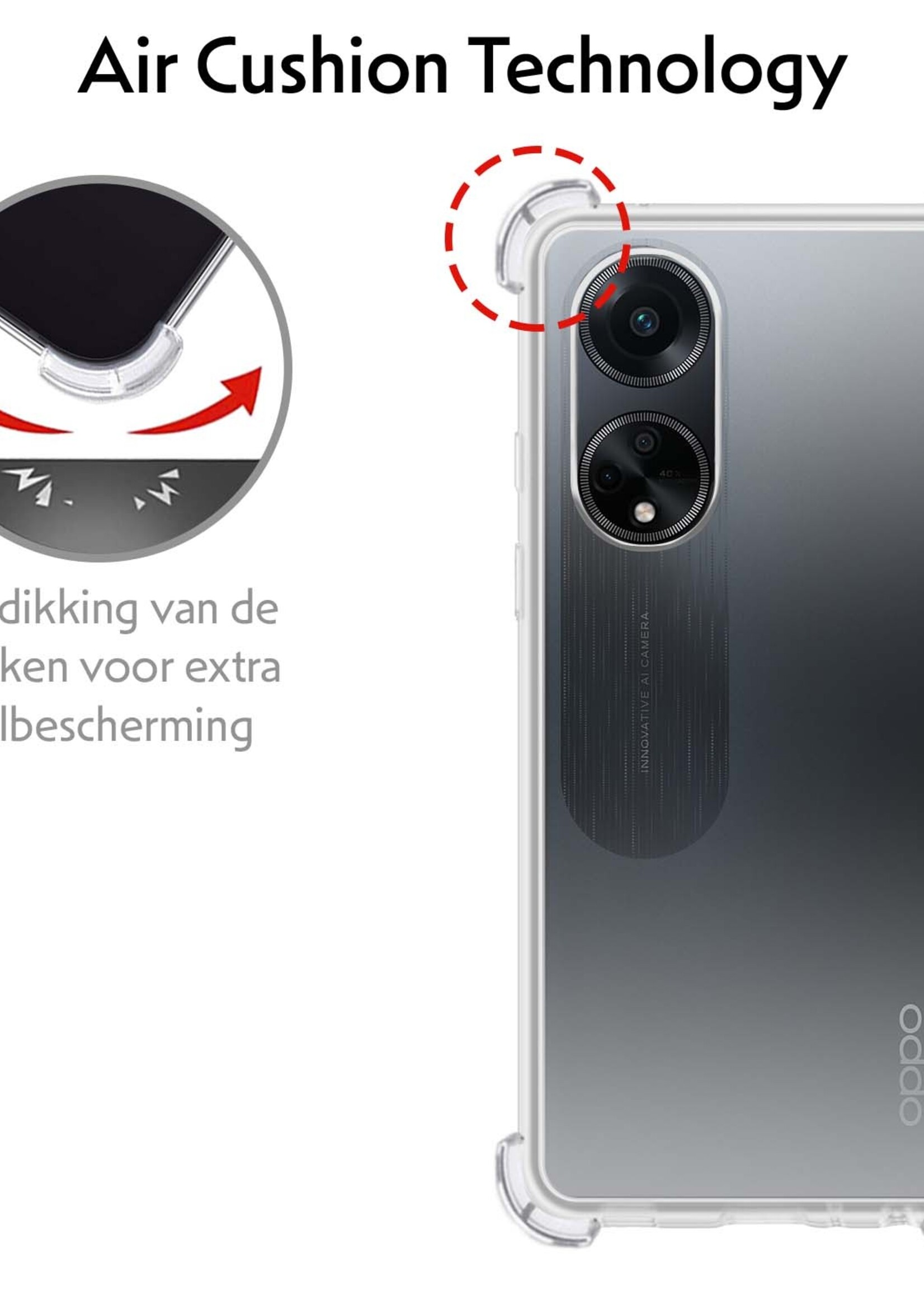 LUQ Hoesje Geschikt voor OPPO A98 Hoesje Shockproof Case Siliconen Met 2x Screenprotector - Hoes Geschikt voor OPPO A98 Hoes Cover Siliconen - Transparant