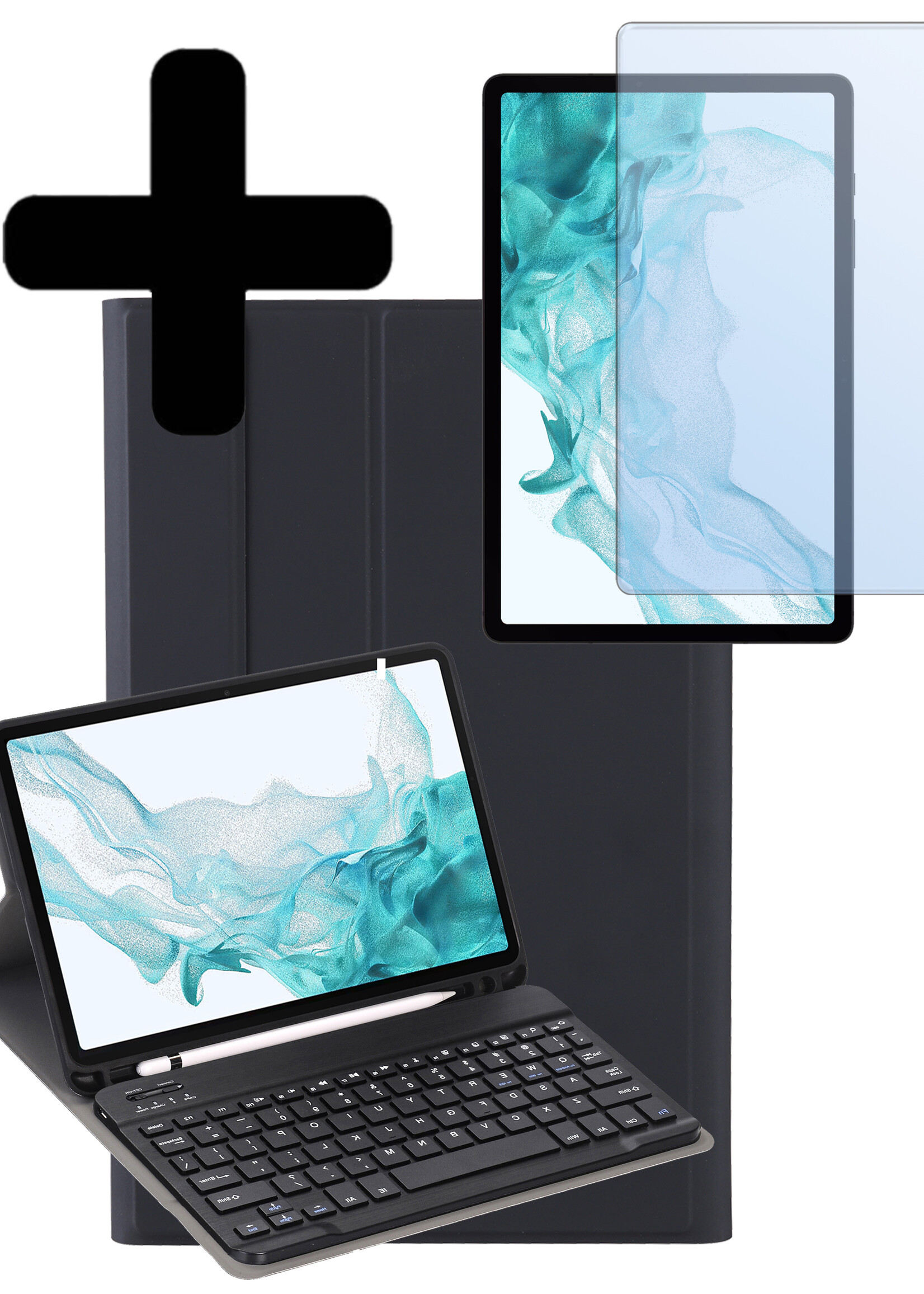 LUQ Hoes Geschikt voor Samsung Galaxy Tab S9 Hoes Keyboard Cover Toetsenbord Hoesje Met Screenprotector - Hoesje Geschikt voor Samsung Tab S9 Toetsenbord Hoes - Zwart