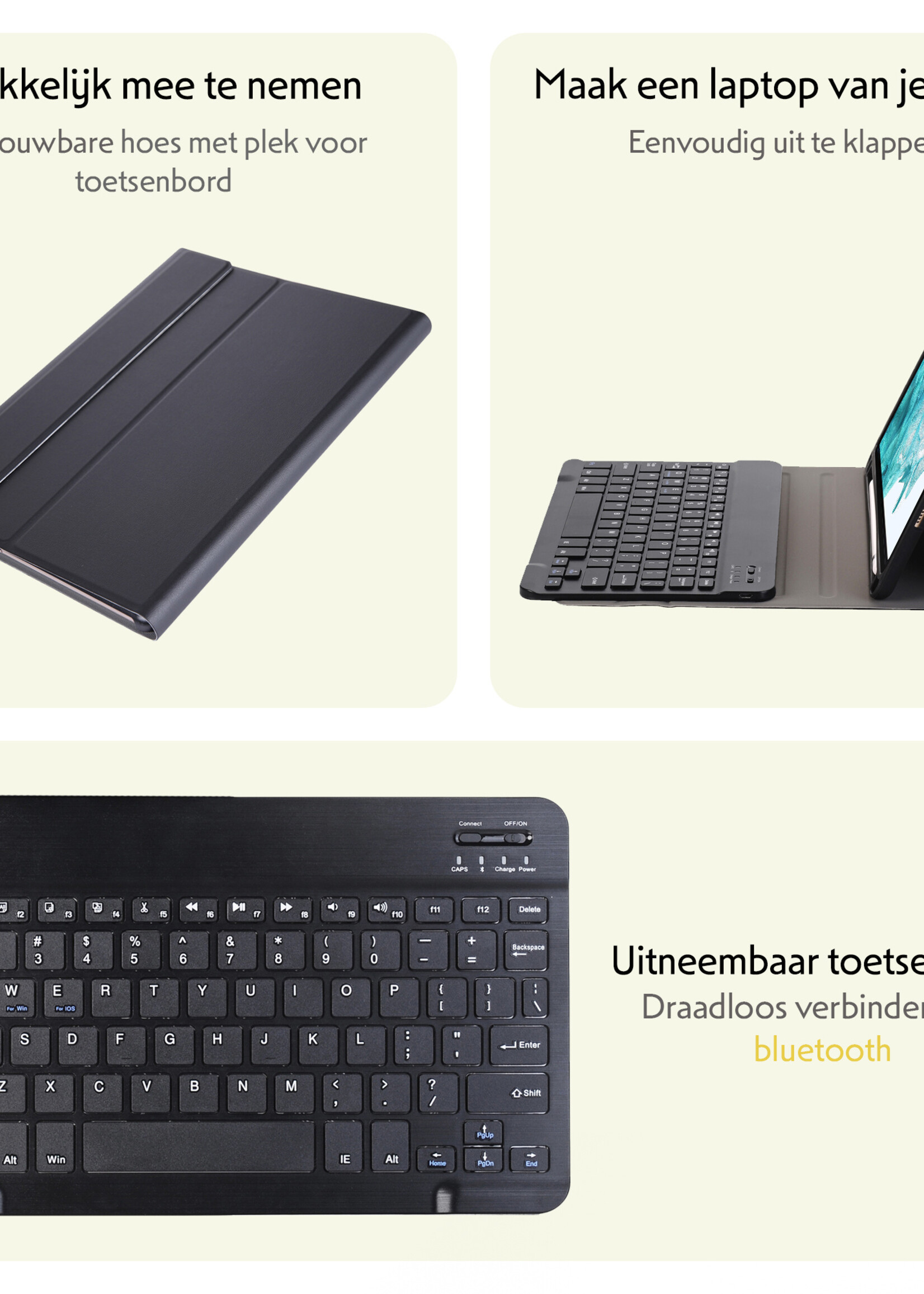 LUQ Hoes Geschikt voor Samsung Galaxy Tab S9 Plus Hoes Keyboard Cover Toetsenbord Hoesje Met Screenprotector - Hoesje Geschikt voor Samsung Tab S9 Plus Toetsenbord Hoes - Zwart