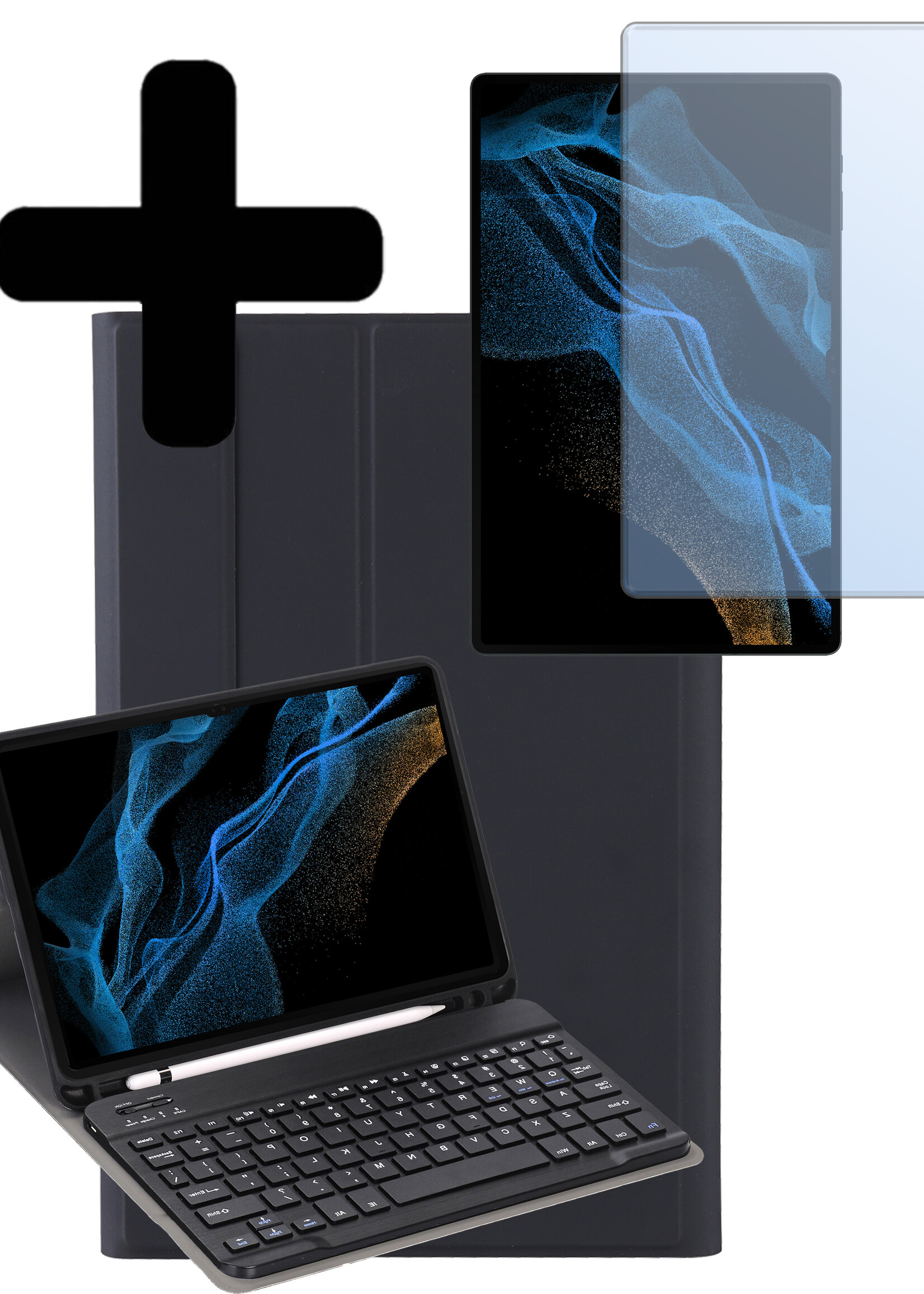 LUQ Hoes Geschikt voor Samsung Galaxy Tab S9 Ultra Hoes Keyboard Cover Toetsenbord Hoesje Met Screenprotector - Hoesje Geschikt voor Samsung Tab S9 Ultra Toetsenbord Hoes - Zwart