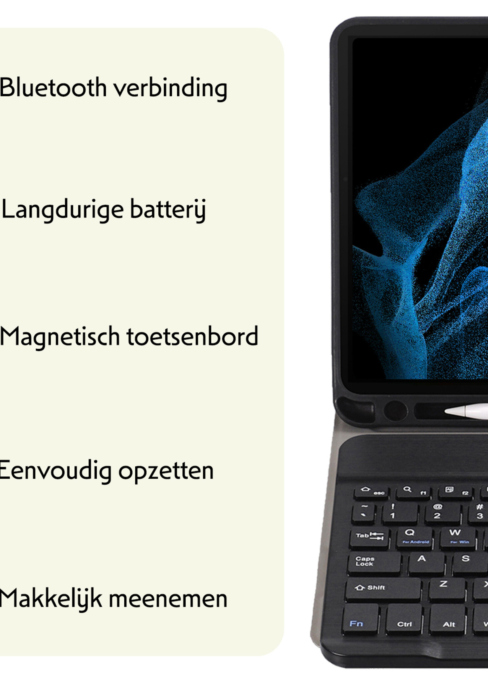 LUQ Hoes Geschikt voor Samsung Galaxy Tab S9 Ultra Hoes Keyboard Cover Toetsenbord Hoesje Met Screenprotector - Hoesje Geschikt voor Samsung Tab S9 Ultra Toetsenbord Hoes - Zwart