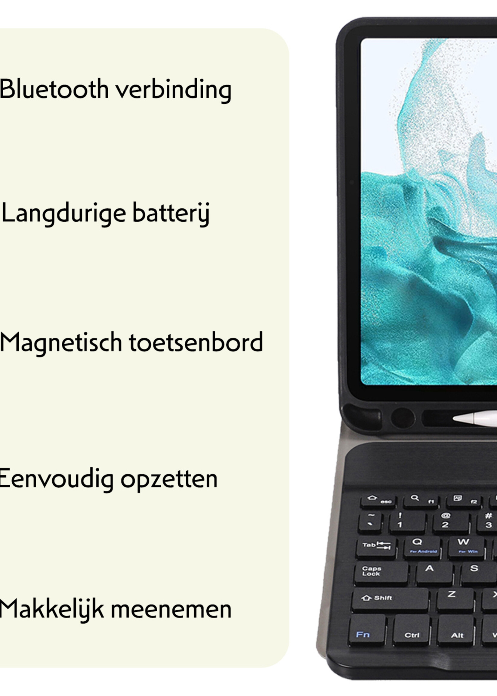 LUQ Hoes Geschikt voor Samsung Galaxy Tab S9 FE Plus Hoes Keyboard Cover Toetsenbord Hoesje Met Screenprotector - Hoesje Geschikt voor Samsung Tab S9 FE Plus Toetsenbord Hoes - Zwart