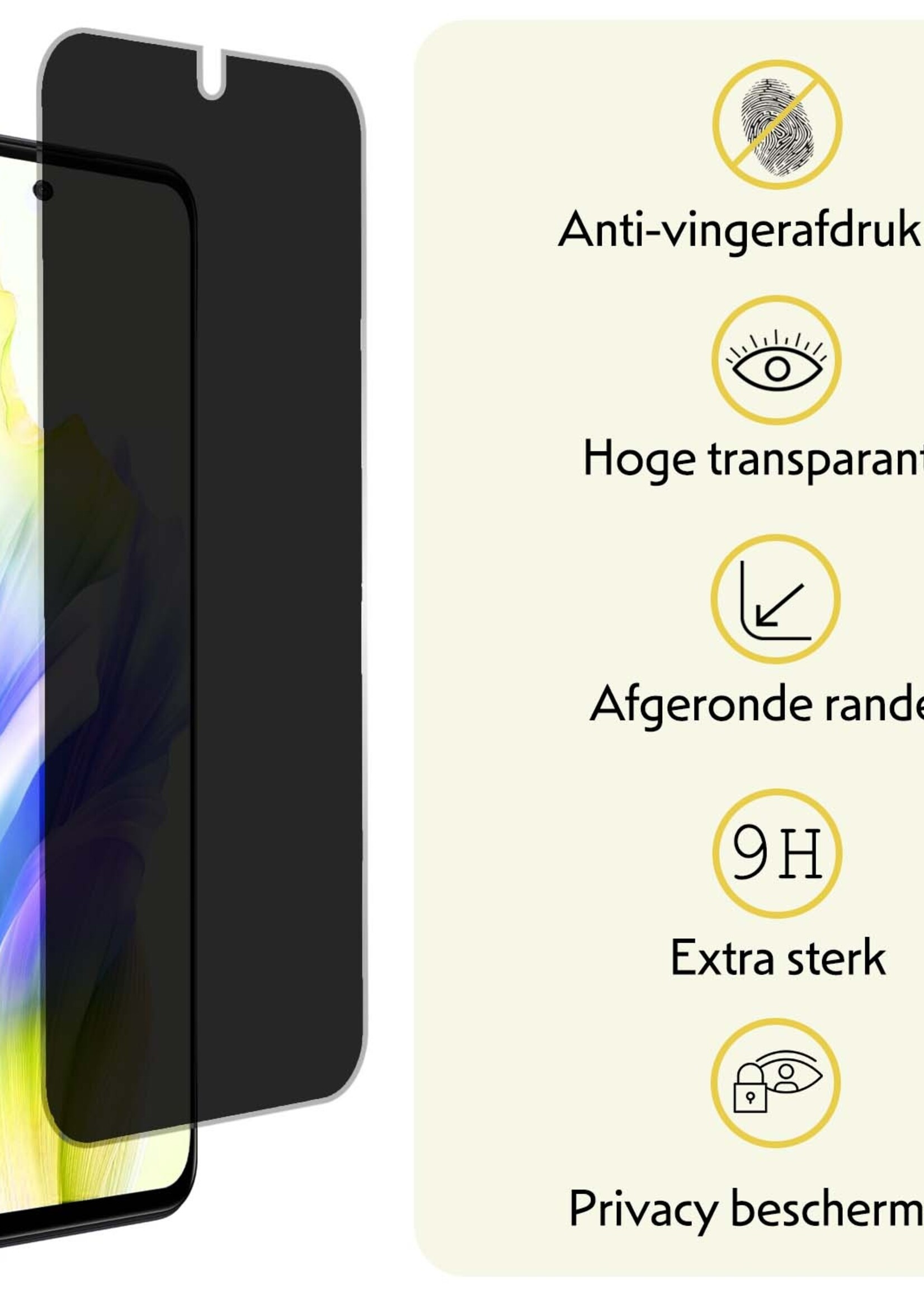 LUQ Screenprotector Geschikt voor OPPO A98 Privacy Screenprotector Bescherm Glas - Privacy Screenprotector Geschikt voor OPPO A98 Screenprotector Glas - 2 Stuks