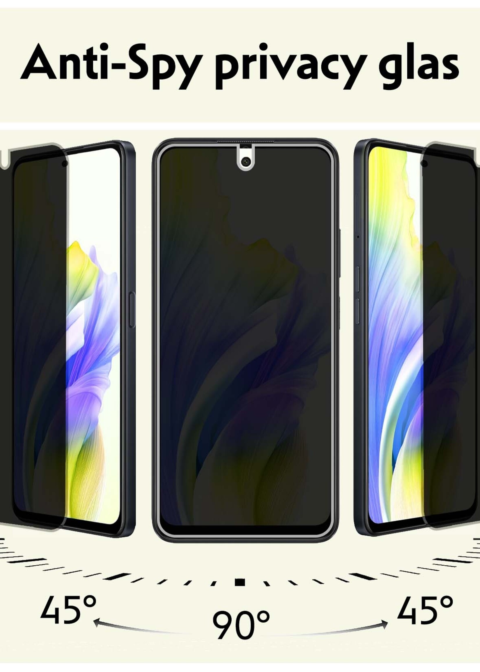 LUQ Screenprotector Geschikt voor OPPO A98 Privacy Screenprotector Bescherm Glas - Privacy Screenprotector Geschikt voor OPPO A98 Screenprotector Glas