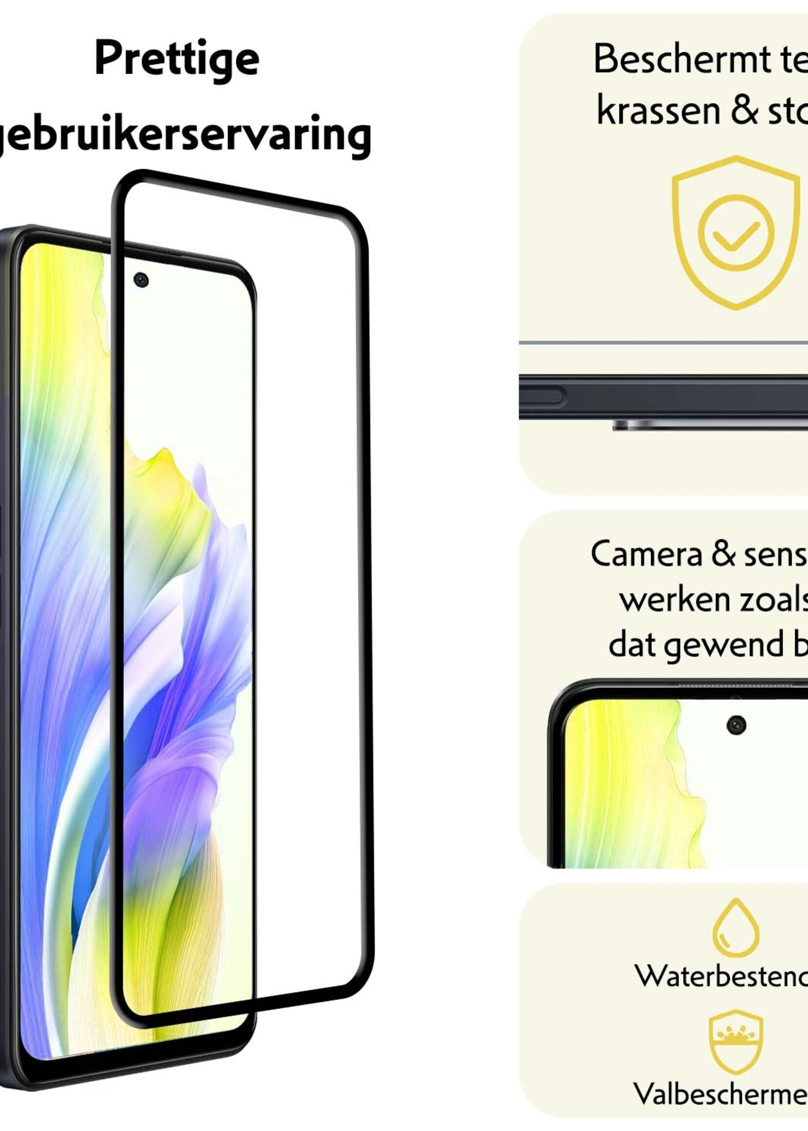 LUQ Screenprotector Geschikt voor OPPO A98 Screenprotector Glas Full Cover - Screenprotector Geschikt voor OPPO A98 Screenprotector Full Cover - 2 Stuks