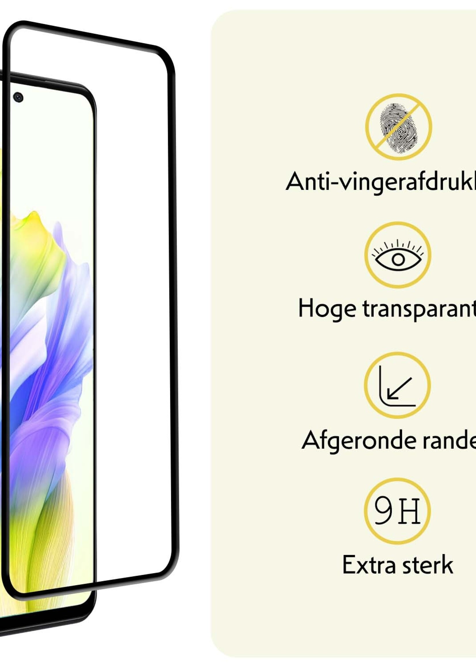 LUQ Screenprotector Geschikt voor OPPO A98 Screenprotector Glas Full Cover - Screenprotector Geschikt voor OPPO A98 Screenprotector Full Cover