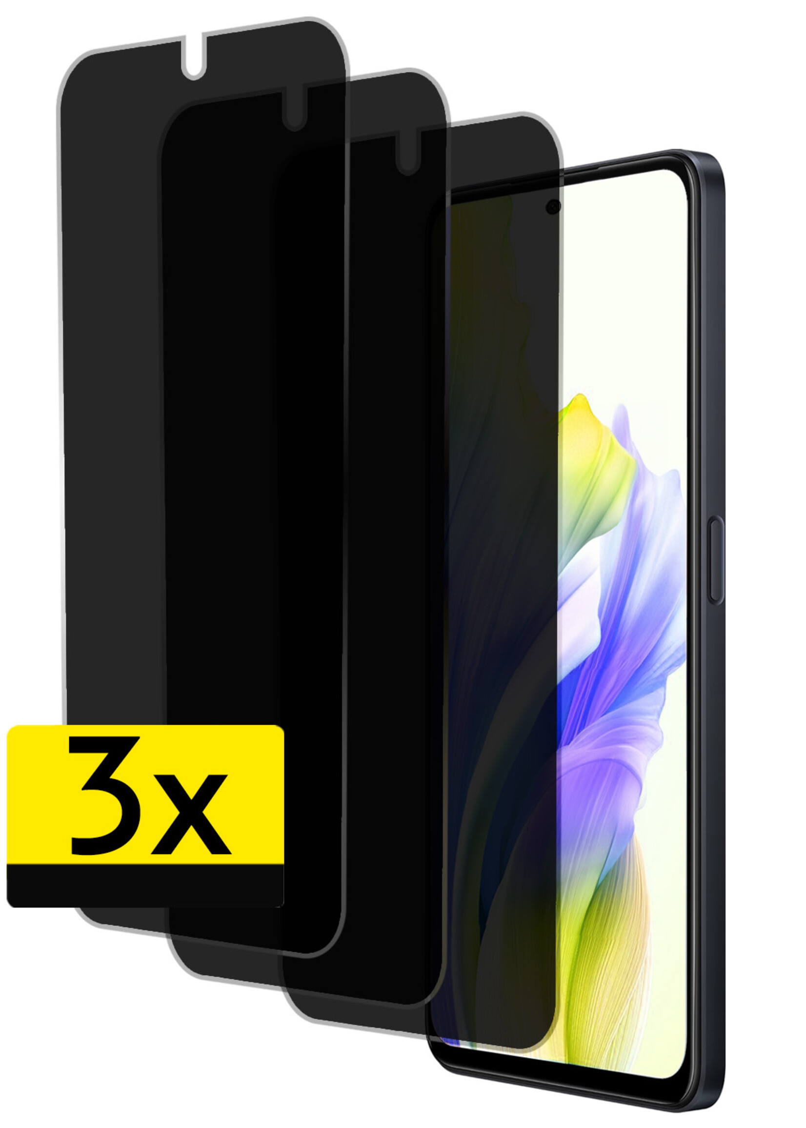 LUQ Screenprotector Geschikt voor OPPO A58 Privacy Screenprotector Bescherm Glas - Privacy Screenprotector Geschikt voor OPPO A58 Screenprotector Glas - 3 Stuks