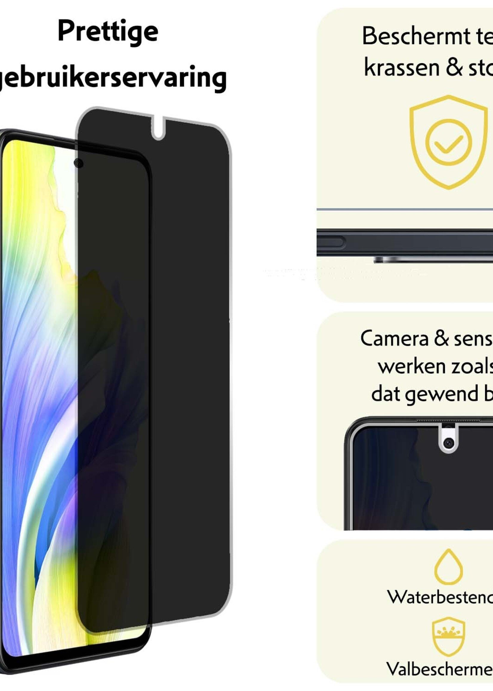 LUQ Screenprotector Geschikt voor OPPO A58 Privacy Screenprotector Bescherm Glas - Privacy Screenprotector Geschikt voor OPPO A58 Screenprotector Glas - 2 Stuks