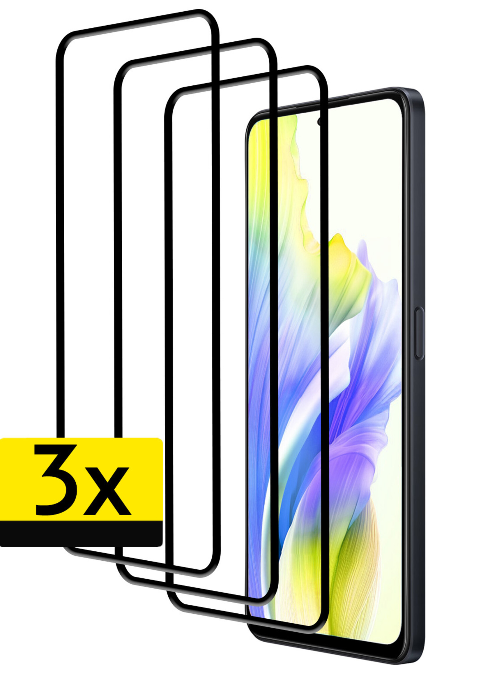 LUQ Screenprotector Geschikt voor OPPO A58 Screenprotector Glas Full Cover - Screenprotector Geschikt voor OPPO A58 Screenprotector Full Cover - 3 Stuks