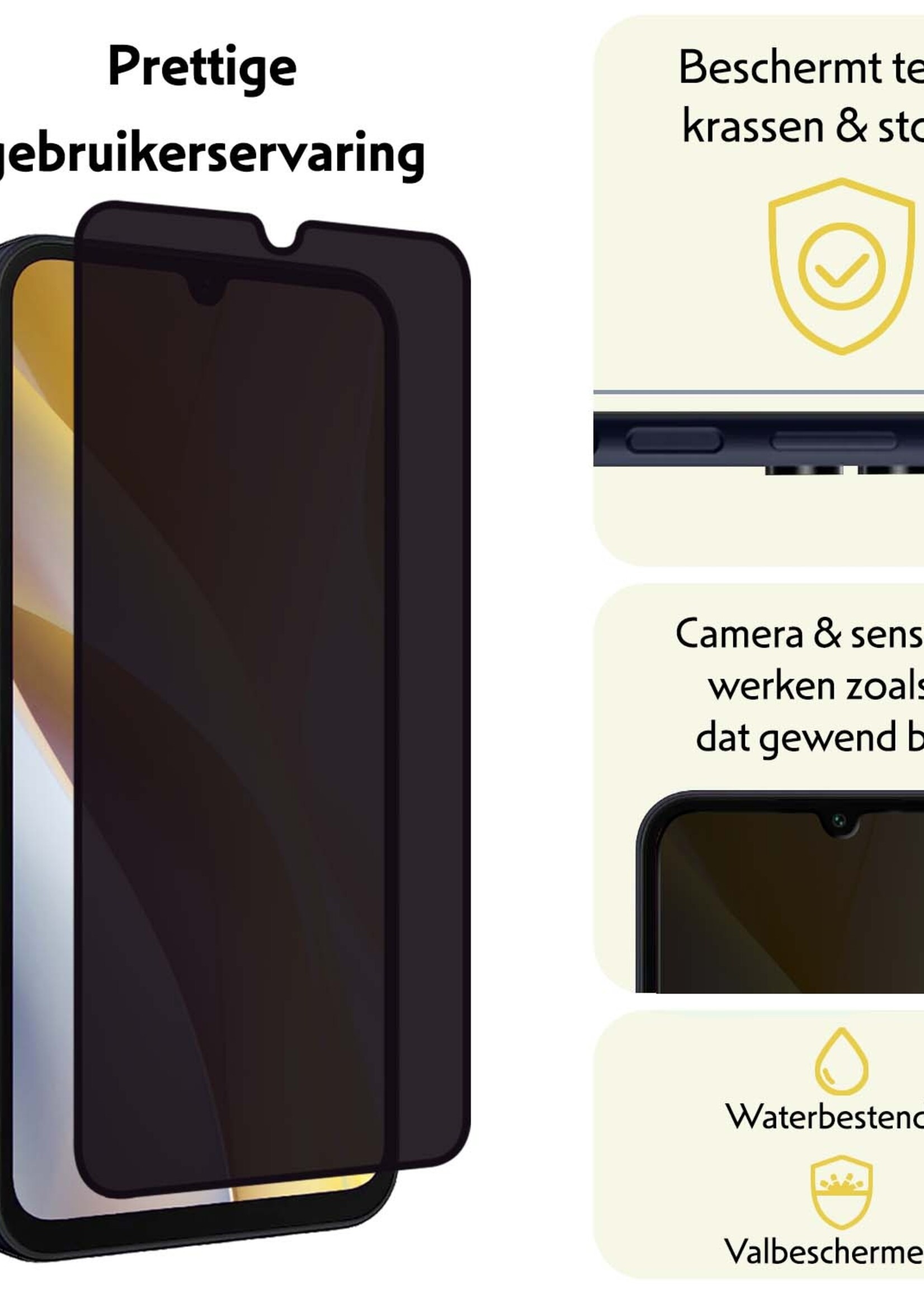 LUQ Screenprotector Geschikt voor Samsung A15 Privacy Screenprotector Bescherm Glas - Privacy Screenprotector Geschikt voor Samsung Galaxy A15 Screenprotector Glas - 2 Stuks