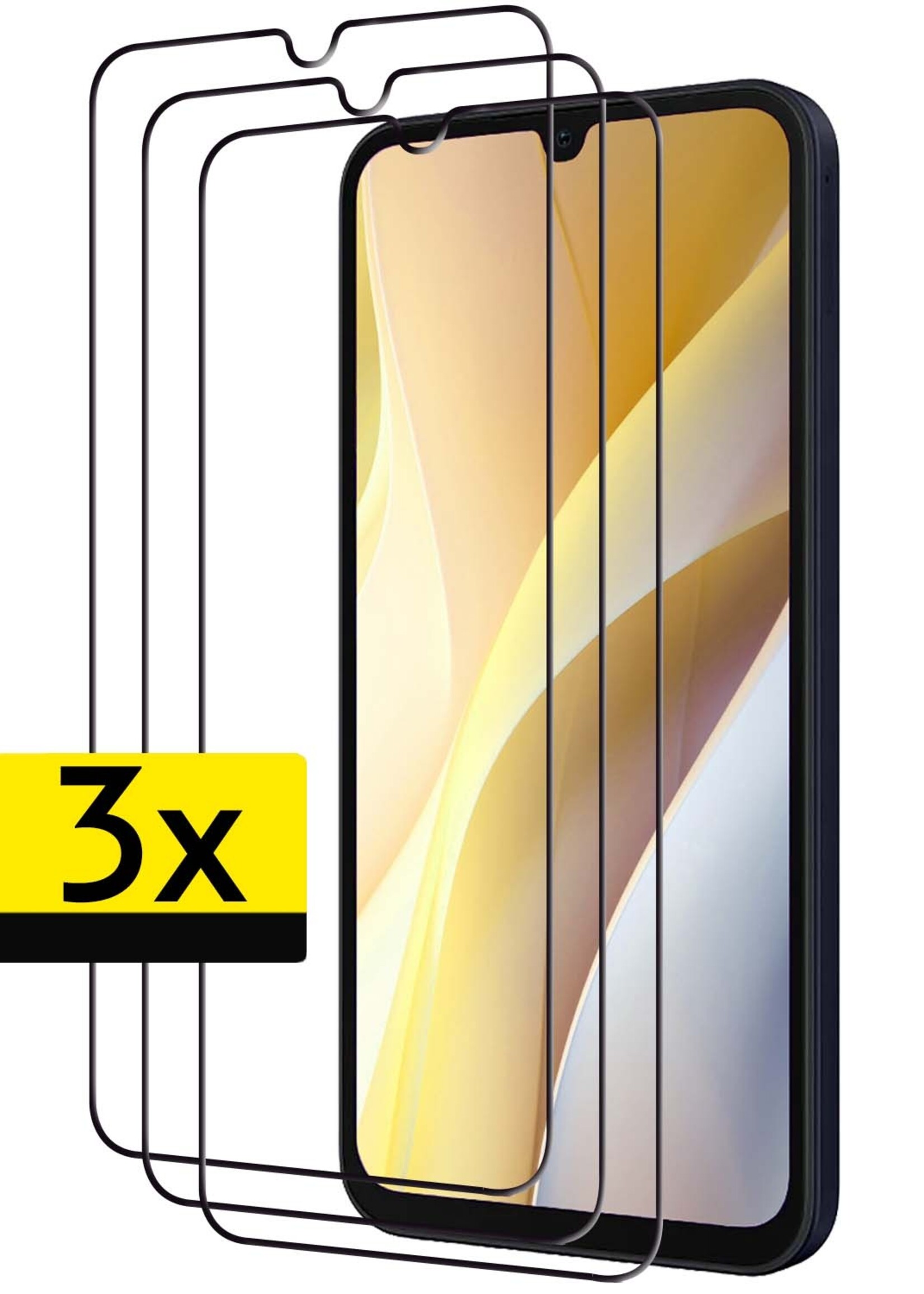 LUQ Screenprotector Geschikt voor Samsung A15 Screenprotector Glas Full Cover - Screenprotector Geschikt voor Samsung Galaxy A15 Screenprotector Full Cover - 3 Stuks