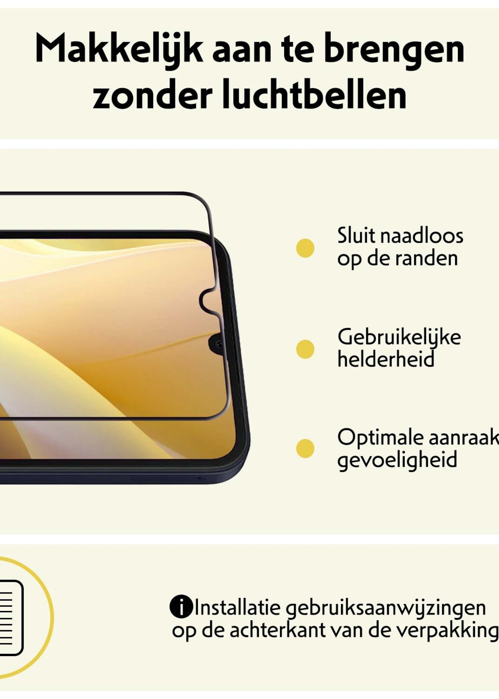 LUQ Screenprotector Geschikt voor Samsung A15 Screenprotector Glas Full Cover - Screenprotector Geschikt voor Samsung Galaxy A15 Screenprotector Full Cover