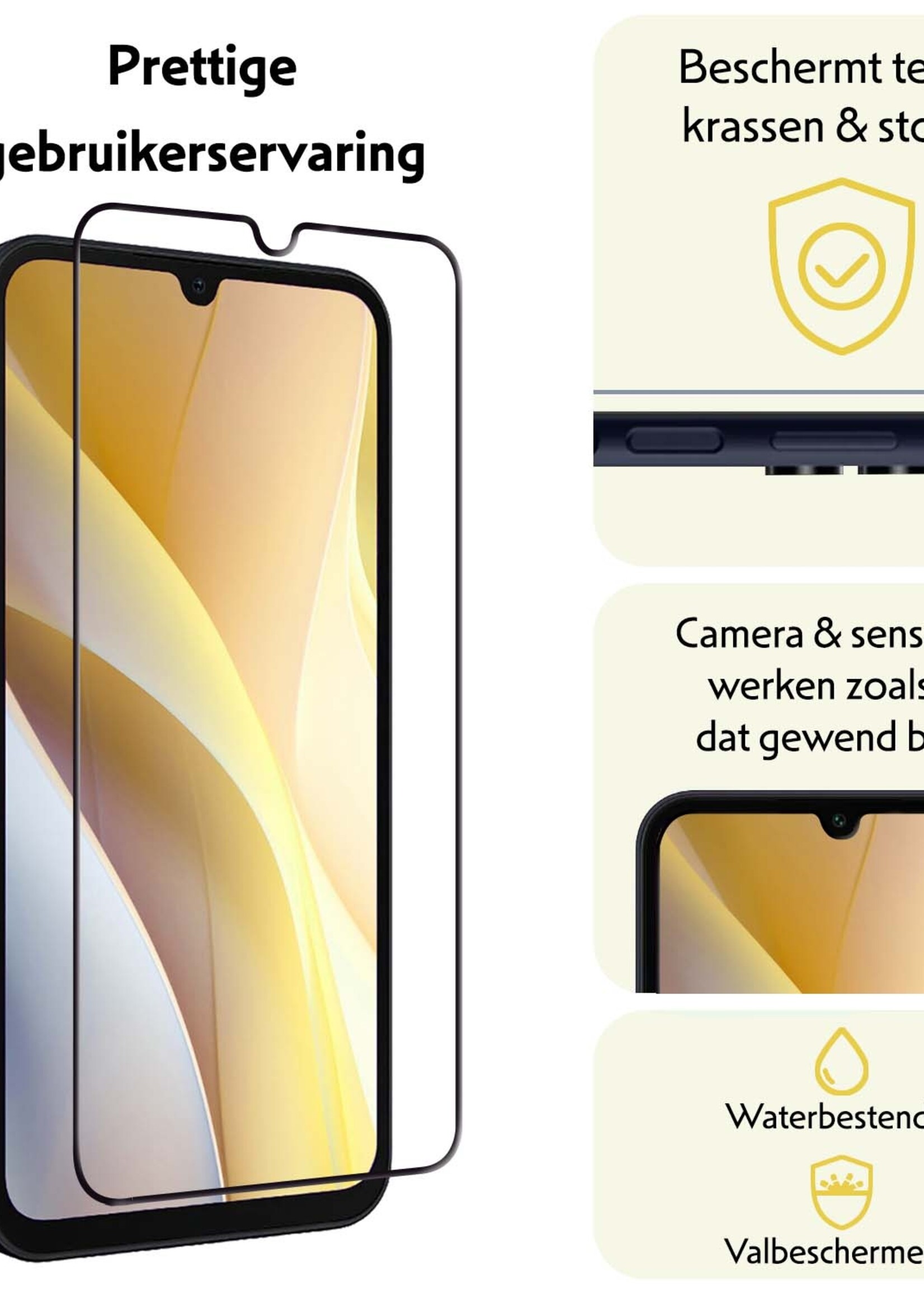 LUQ Screenprotector Geschikt voor Samsung A15 Screenprotector Glas Full Cover - Screenprotector Geschikt voor Samsung Galaxy A15 Screenprotector Full Cover