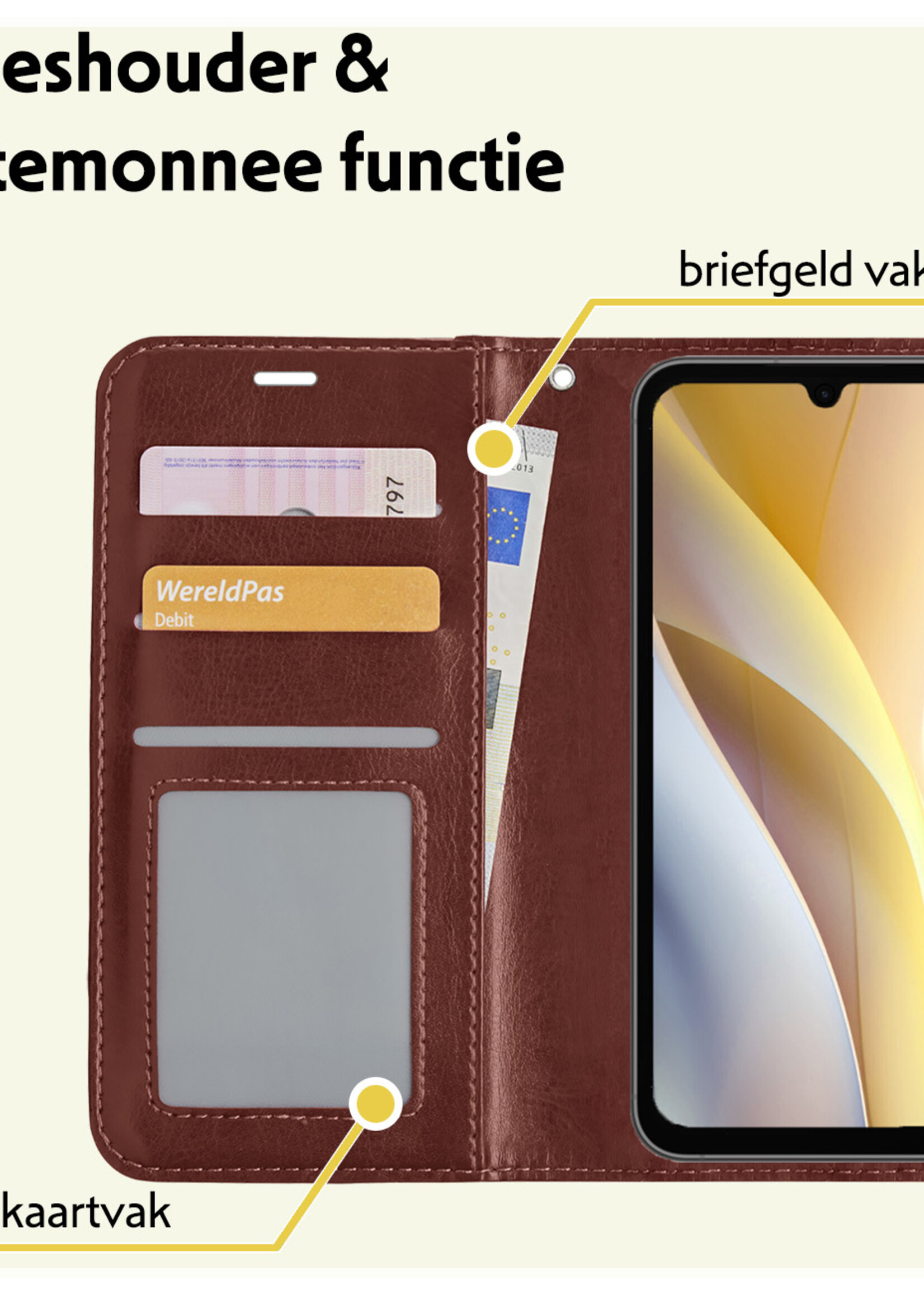 LUQ Hoesje Geschikt voor Samsung A15 Hoesje Book Case Hoes Wallet Cover - Hoes Geschikt voor Samsung Galaxy A15 Hoesje Bookcase Hoes - Bruin