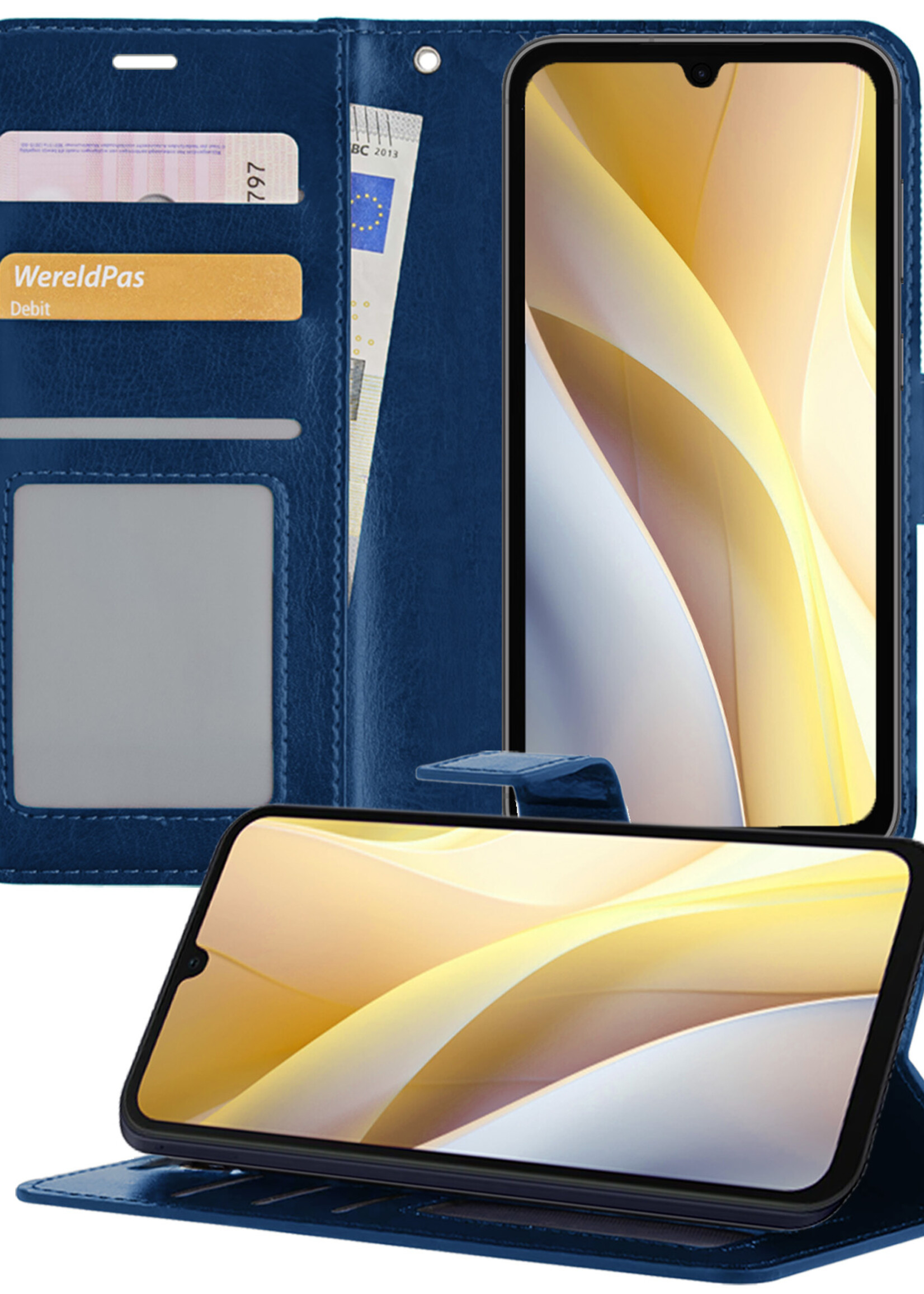 LUQ Hoesje Geschikt voor Samsung A15 Hoesje Book Case Hoes Wallet Cover - Hoes Geschikt voor Samsung Galaxy A15 Hoesje Bookcase Hoes - Donkerblauw