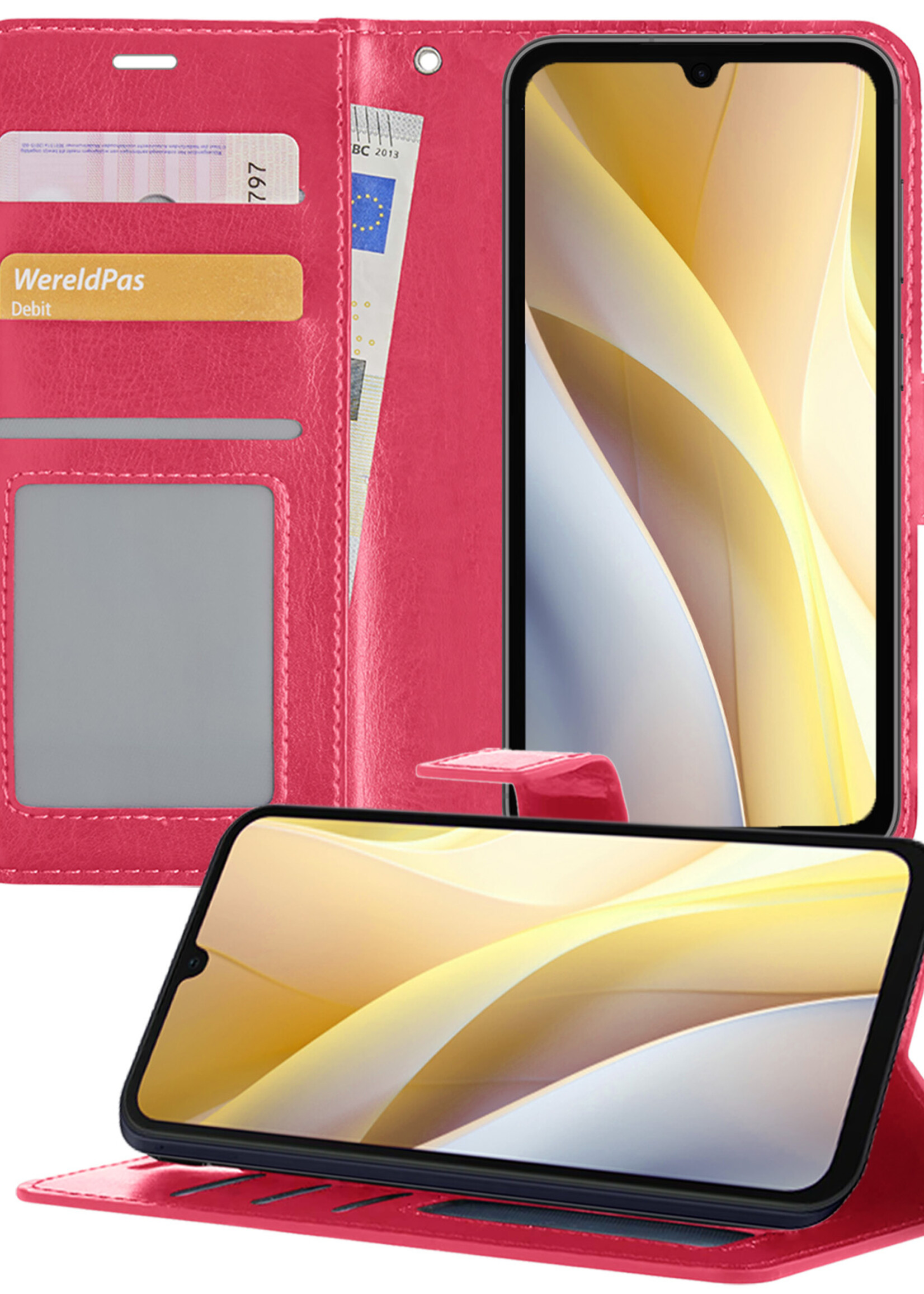 LUQ Hoesje Geschikt voor Samsung A15 Hoesje Book Case Hoes Wallet Cover - Hoes Geschikt voor Samsung Galaxy A15 Hoesje Bookcase Hoes - Donkerroze