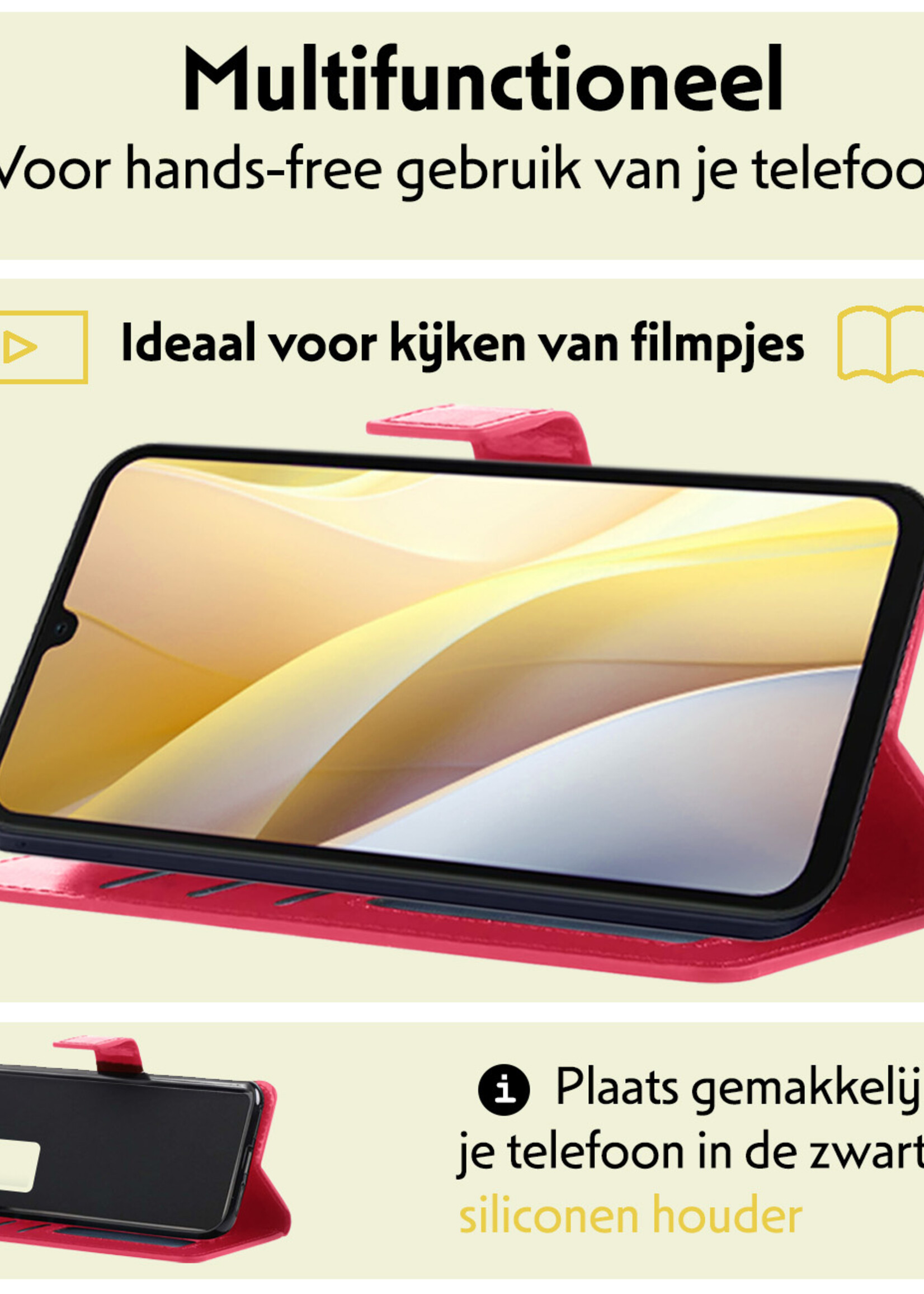 LUQ Hoesje Geschikt voor Samsung A15 Hoesje Book Case Hoes Wallet Cover - Hoes Geschikt voor Samsung Galaxy A15 Hoesje Bookcase Hoes - Donkerroze