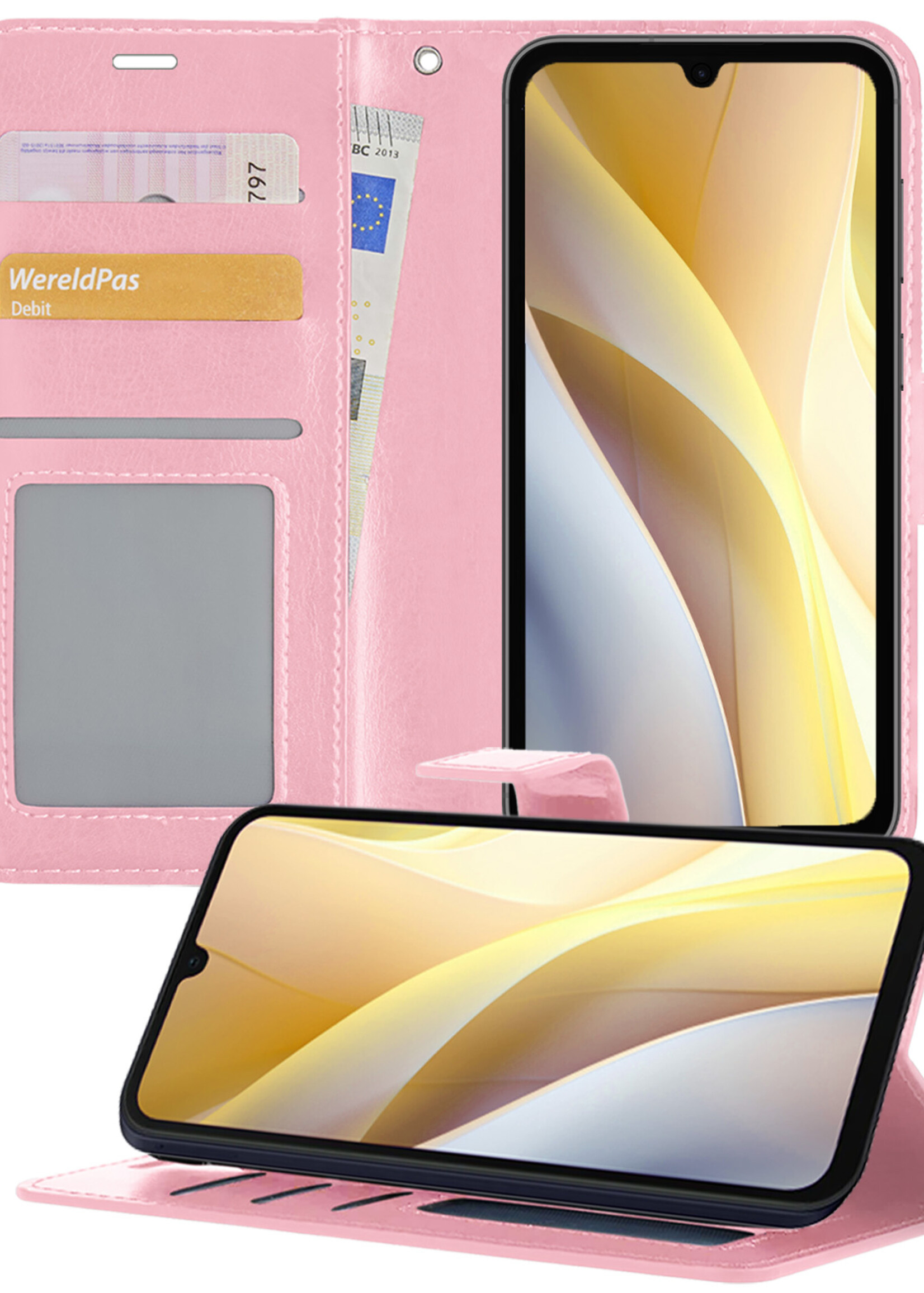 LUQ Hoesje Geschikt voor Samsung A15 Hoesje Book Case Hoes Wallet Cover - Hoes Geschikt voor Samsung Galaxy A15 Hoesje Bookcase Hoes - Lichtroze